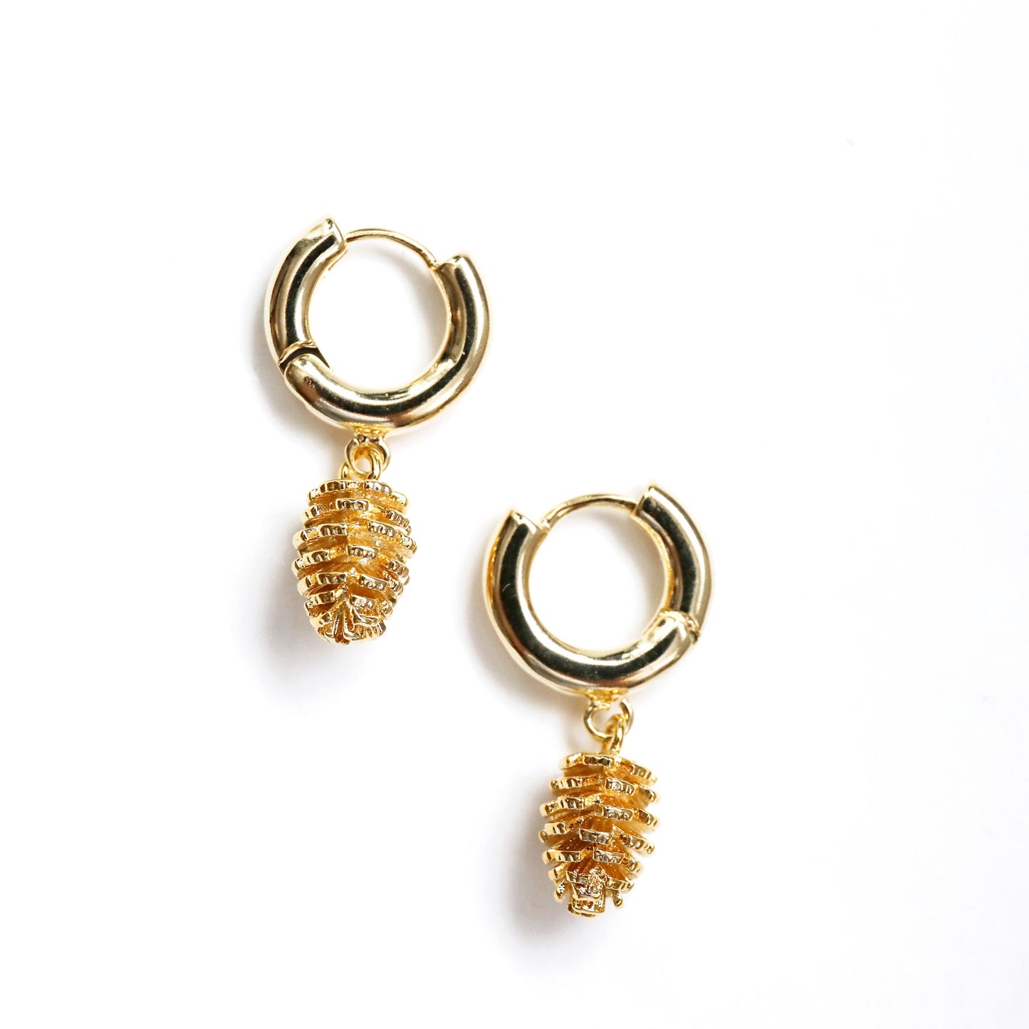 Gold Pinecone Huggie  Earrings