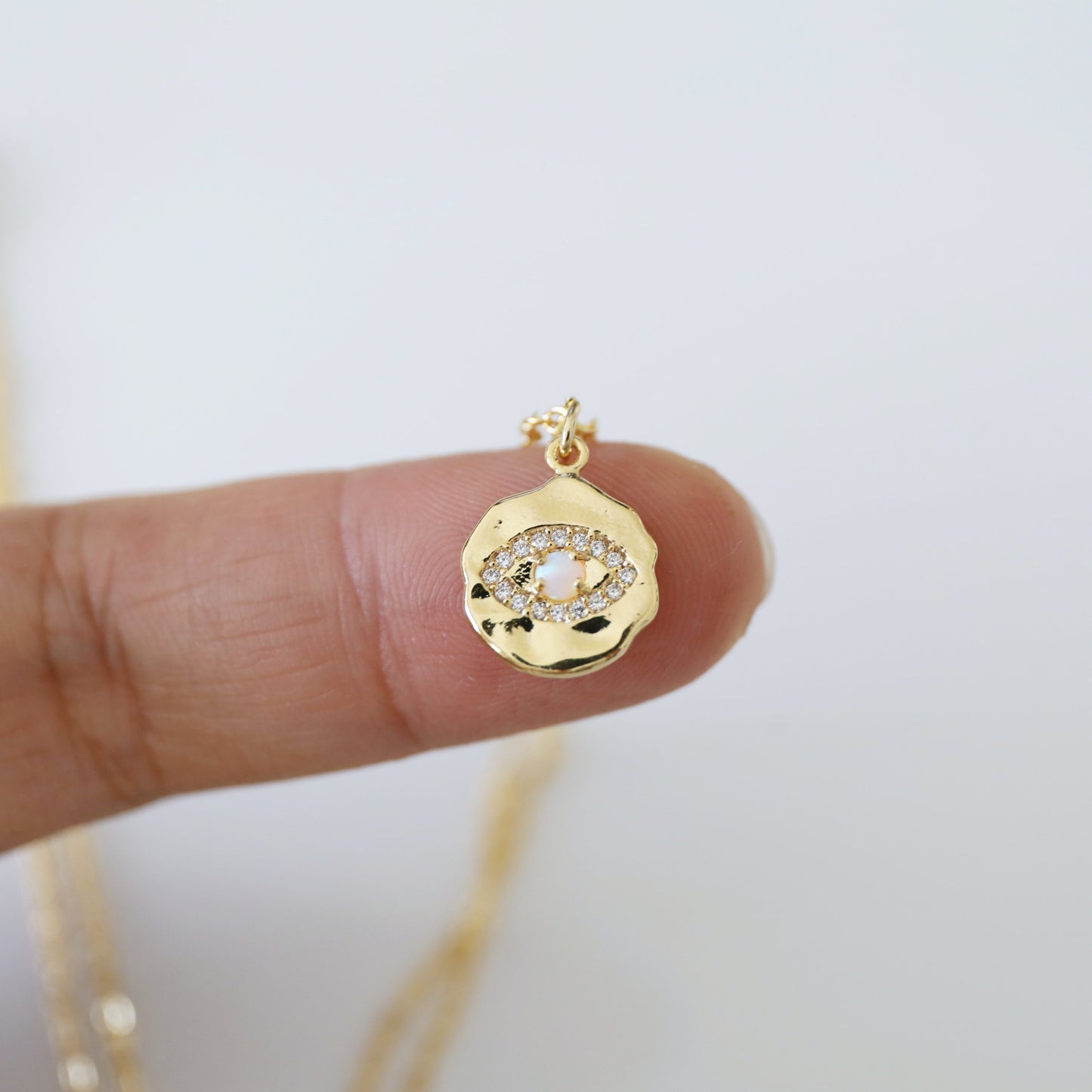 Evil Eye Necklace, Gold Evil Eye with Opal Stone Necklace, Gold Eye Necklace, Minimalist Necklace