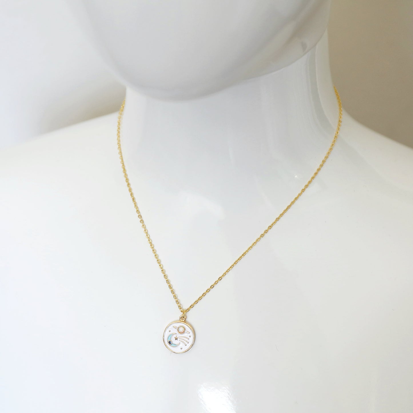 Celestial Necklace, Moon and Star Necklace, Planet Opal Necklace, Universe Jewelry, Spiritual Jewelry, Gift for Her, Minimalist Jewelry