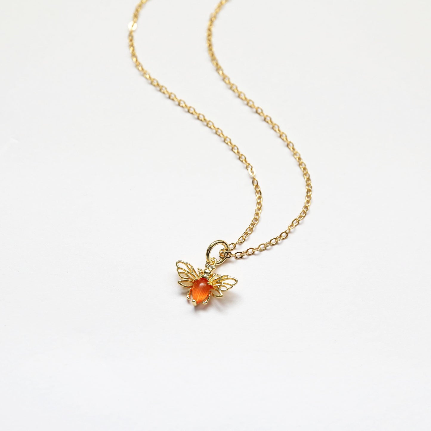 Bee Necklace, Dainty Orange Bee Necklace, Bridal Shower Gift, Mother's Day Gift, Bridesmaid Gift, Birthday Gift-