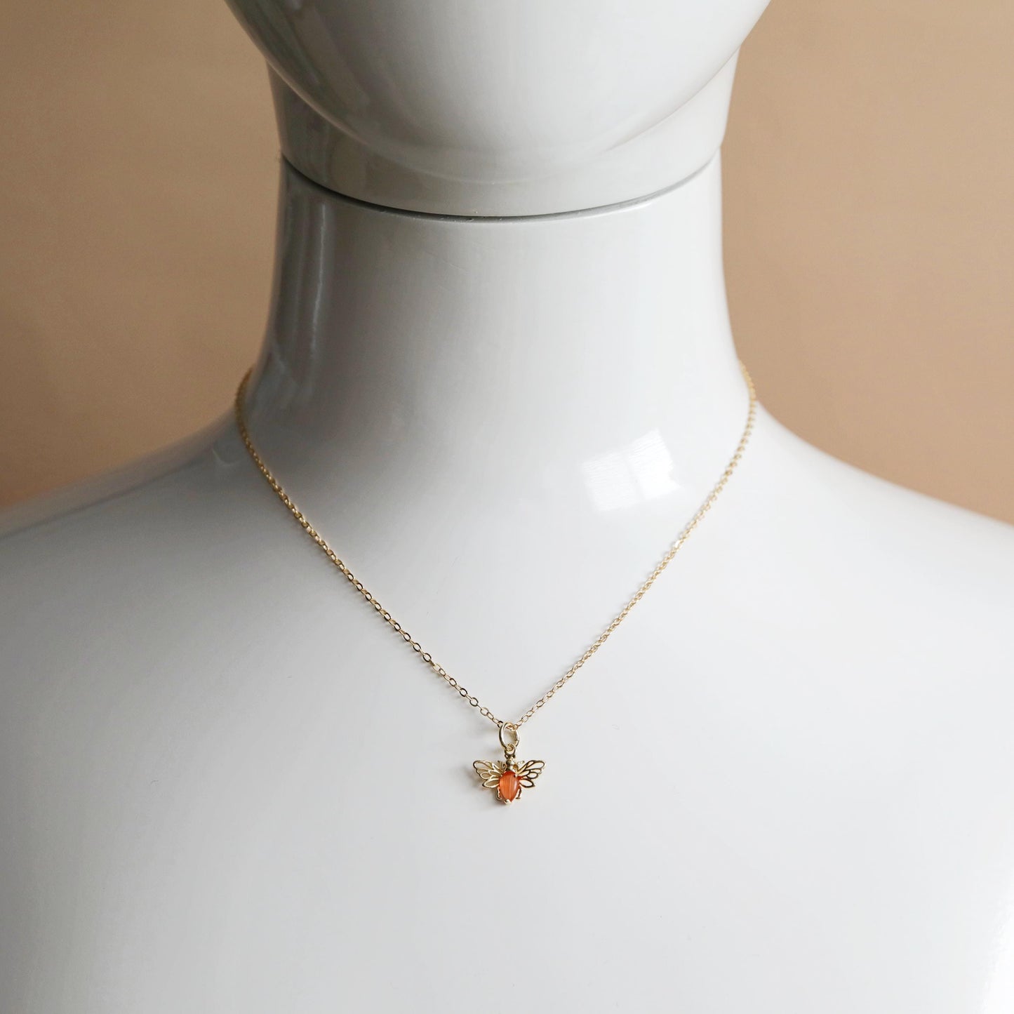 Bee Necklace, Dainty Orange Bee Necklace, Bridal Shower Gift, Mother's Day Gift, Bridesmaid Gift, Birthday Gift-