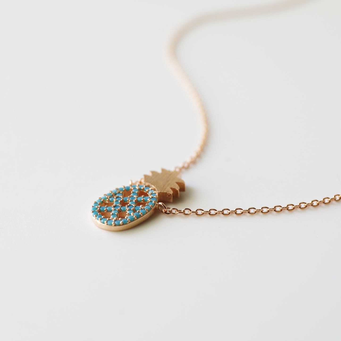 Dainty Pineapple Necklace, Rose Gold with Turquoise Stone Pineapple Necklace, Bridesmaid Gift, Birthday Gift
