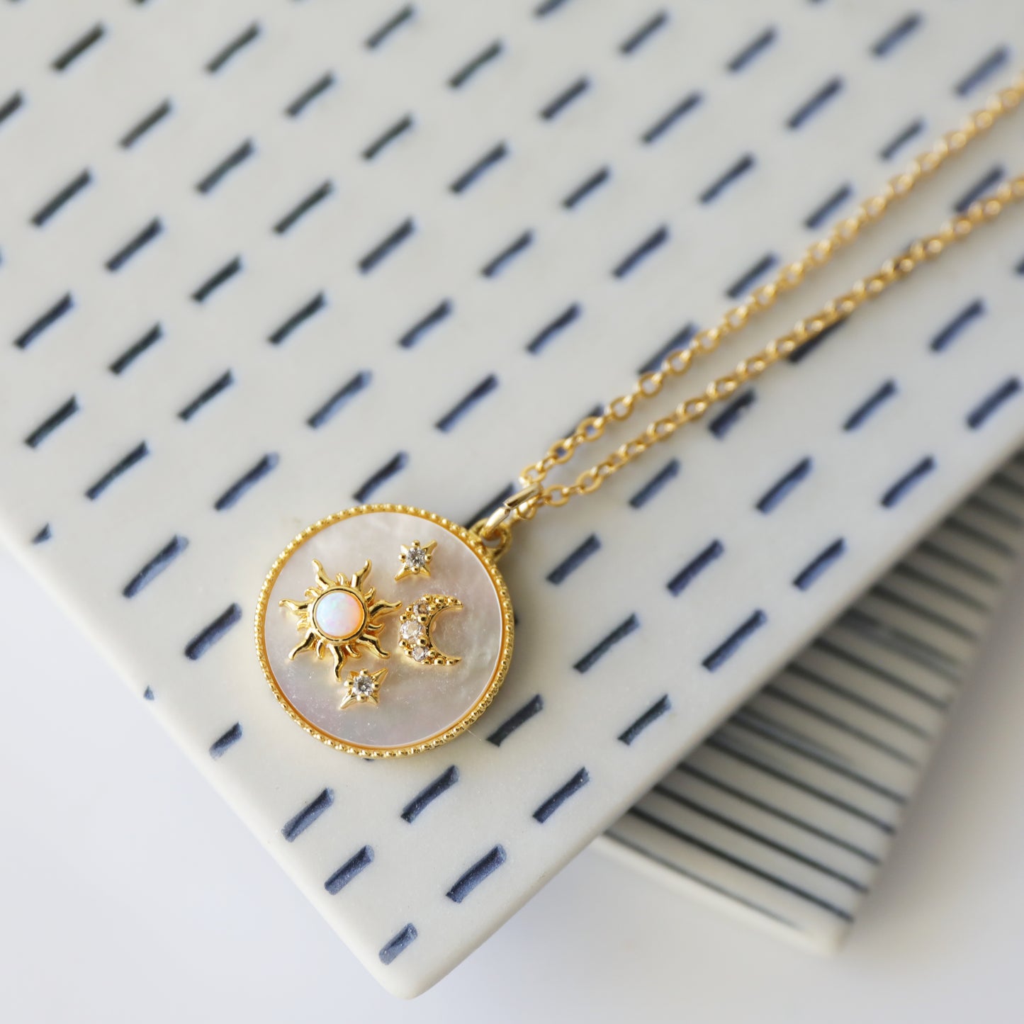 Opal Sun, Moon and Star Necklace