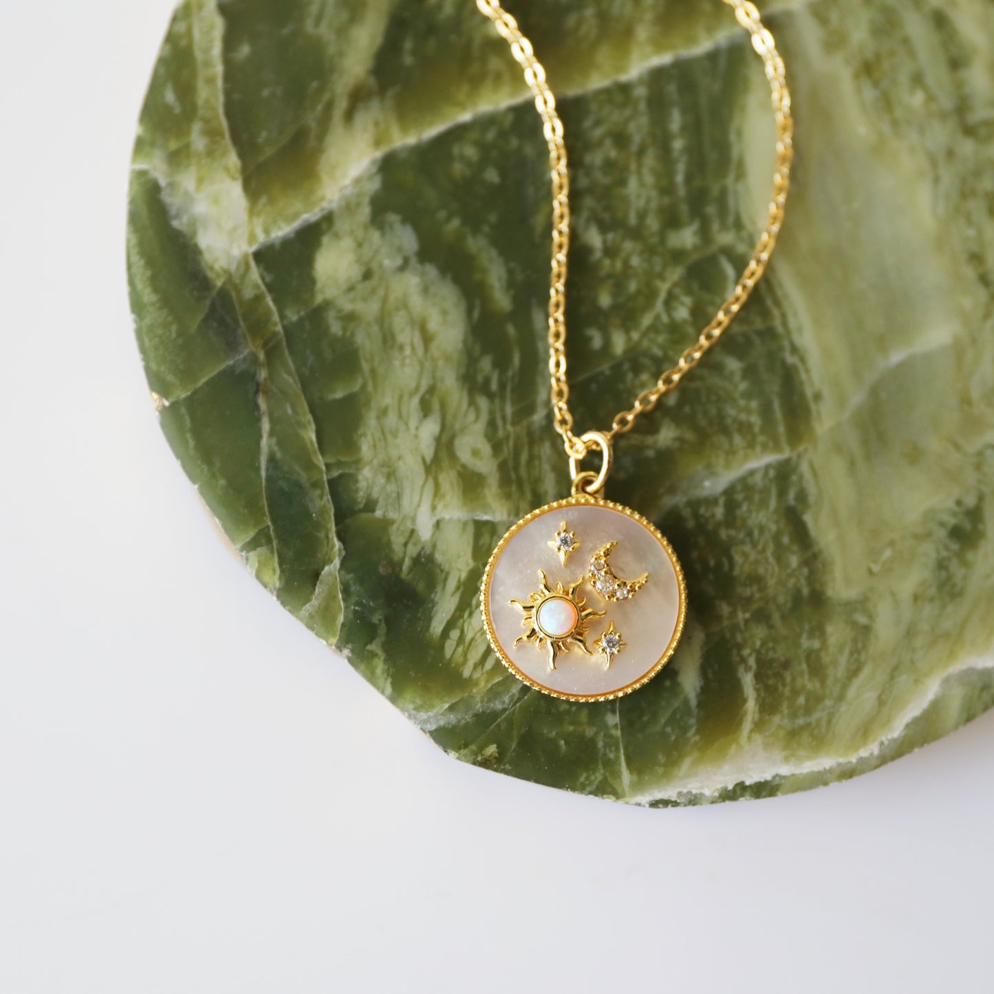 Opal Sun, Moon and Star Necklace