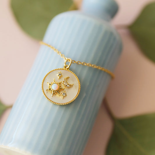 Opal Sun, Moon and Star Necklace