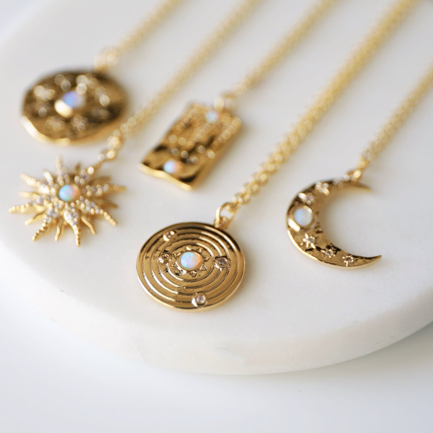 Gold Sun with Opal Stone Necklace