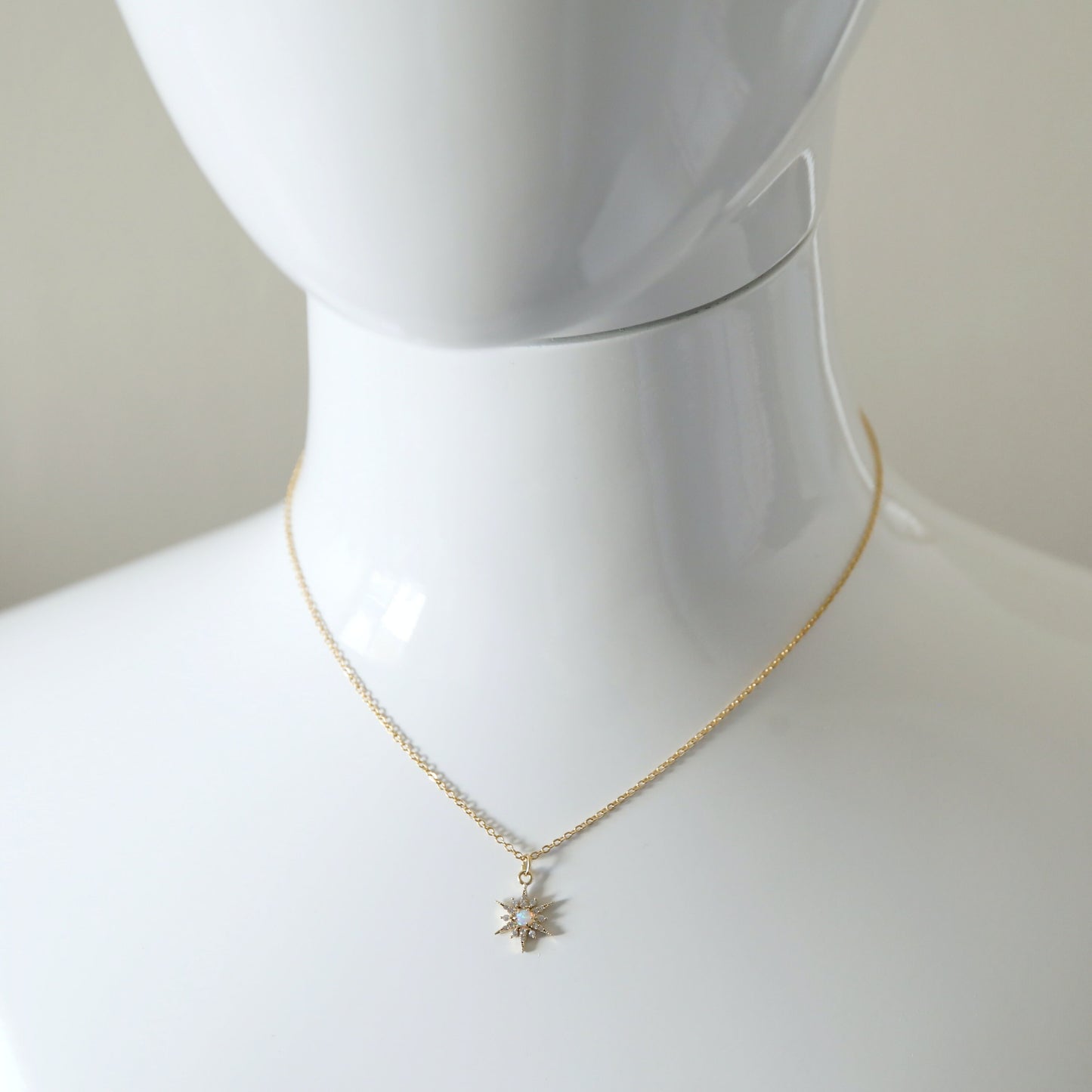Gold North Star with Opal Stone Charm Necklace