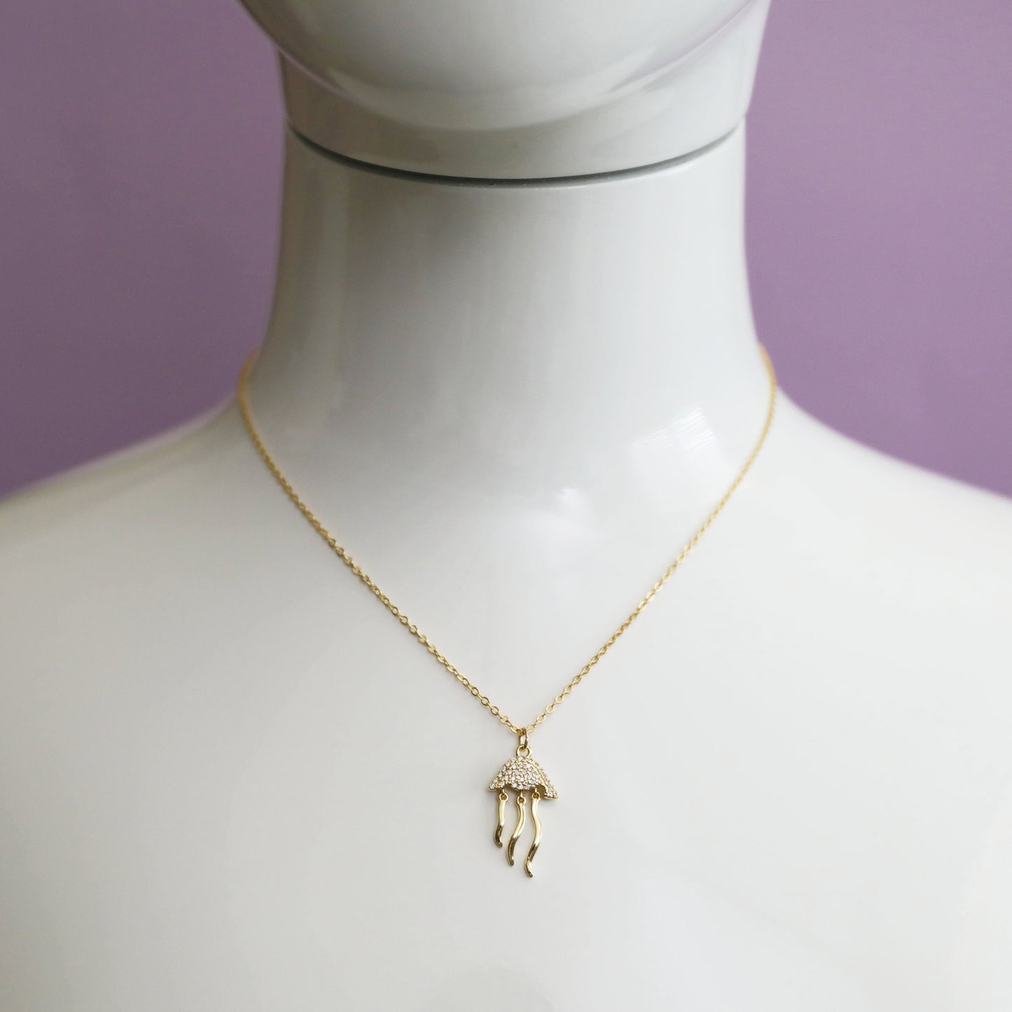 Jellyfish Charm Necklace, Dainty Gold Jellyfish Necklace, Birthday Gift, Minimalist Necklace