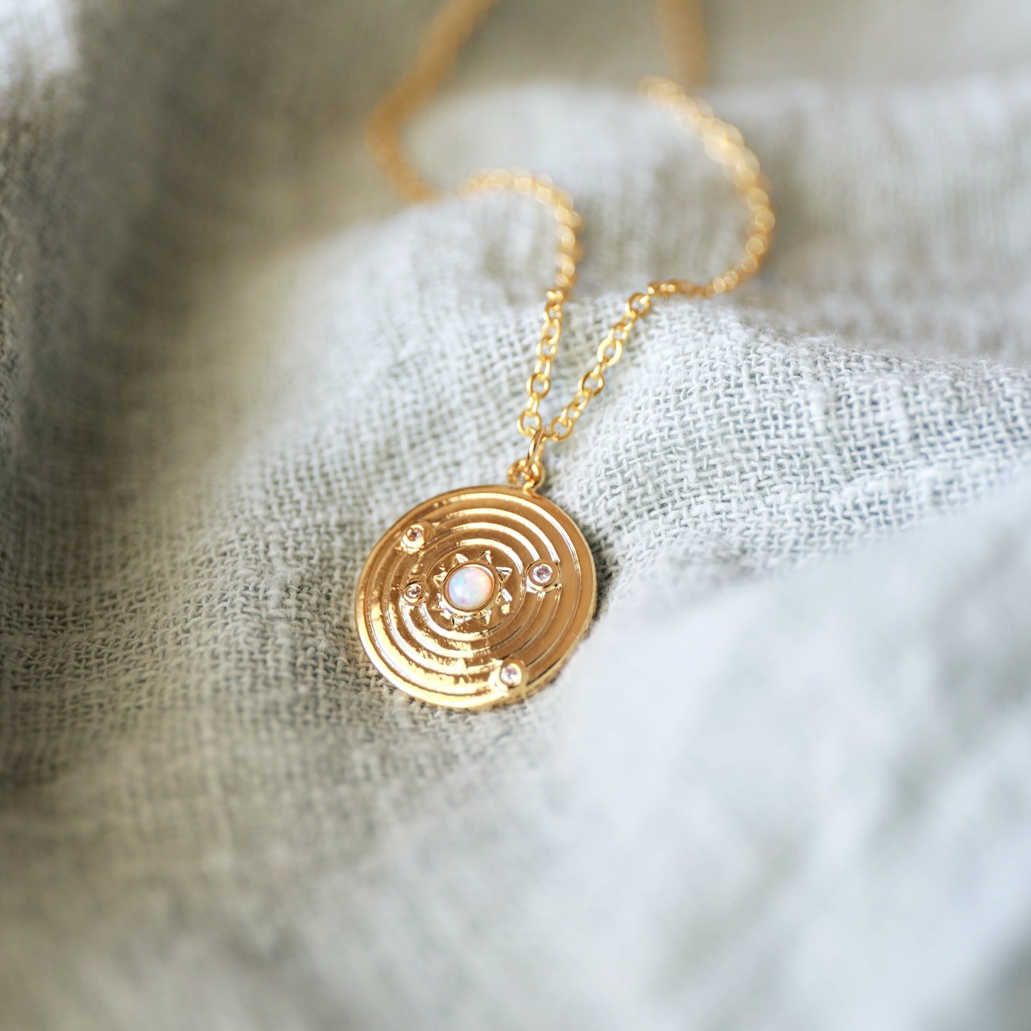 Gold Sun with Opal Stone Necklace