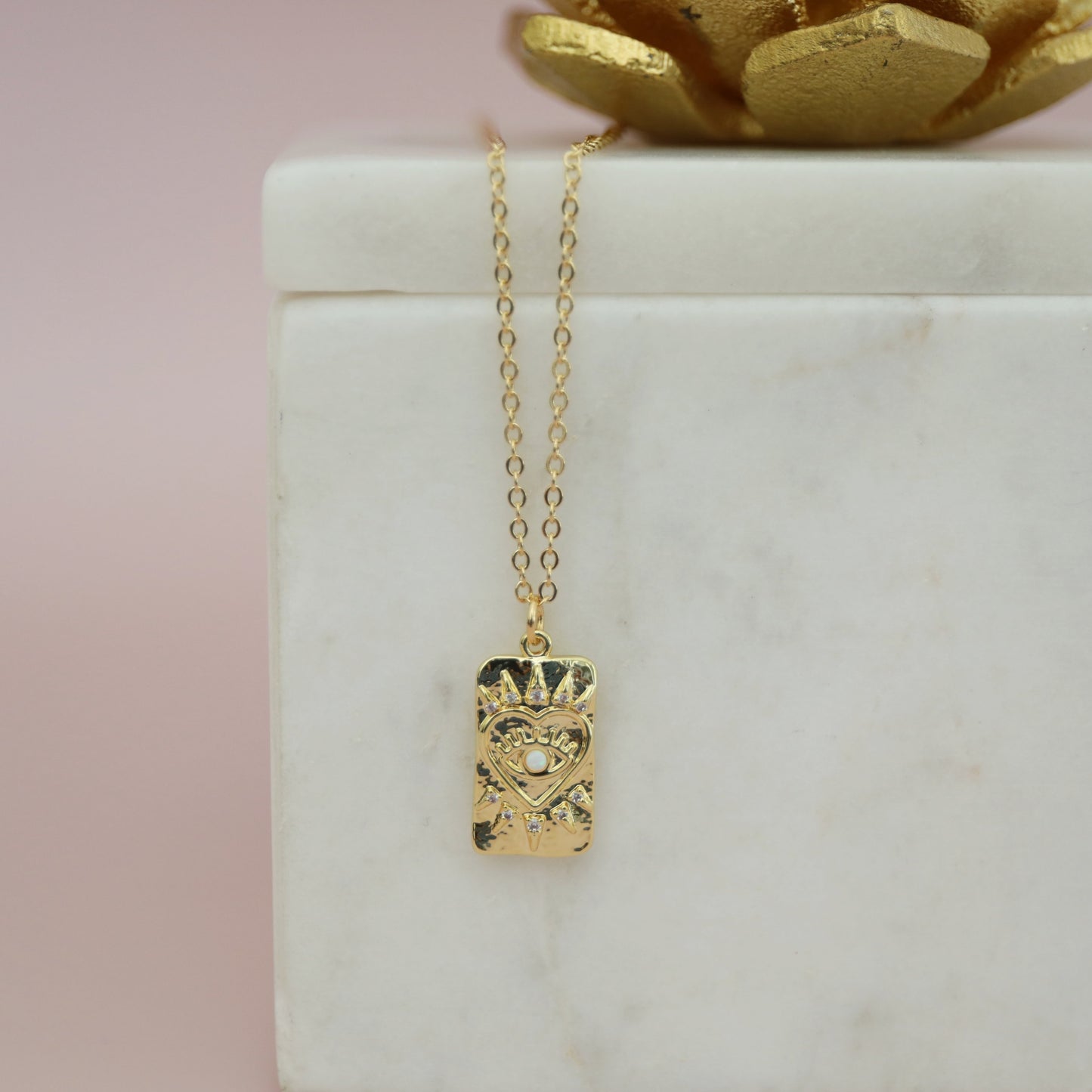 Heart Opal Stone Eye Pendant Necklace, Gold Heart Necklace, Gift for Sister, Birthday Gift, Birthday Gift