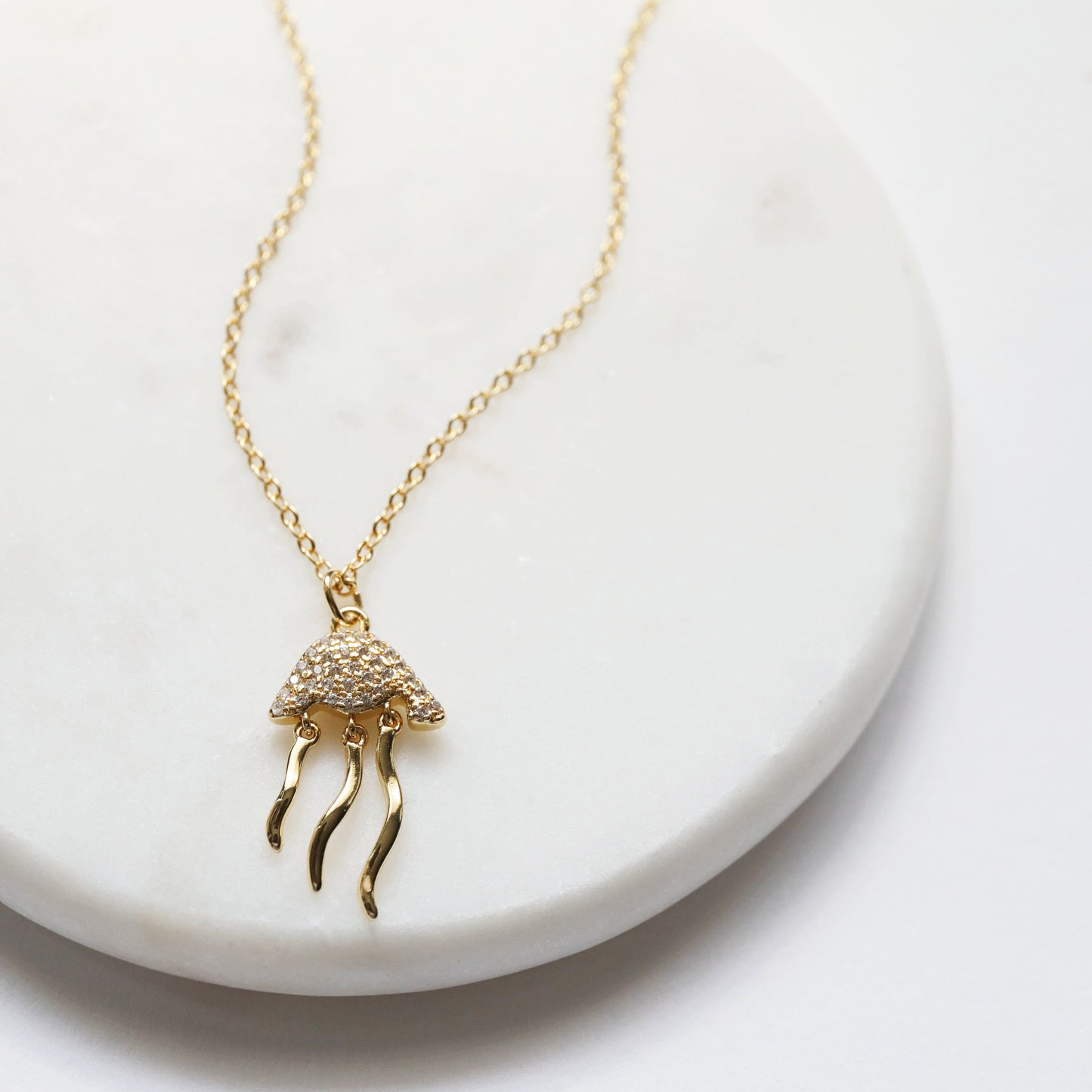 Jellyfish Charm Necklace, Dainty Gold Jellyfish Necklace, Birthday Gift, Minimalist Necklace
