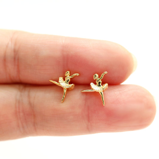 Super Tiny Gold Ballerina Earrings, Ballerina Earrings, Dancer Earrings
