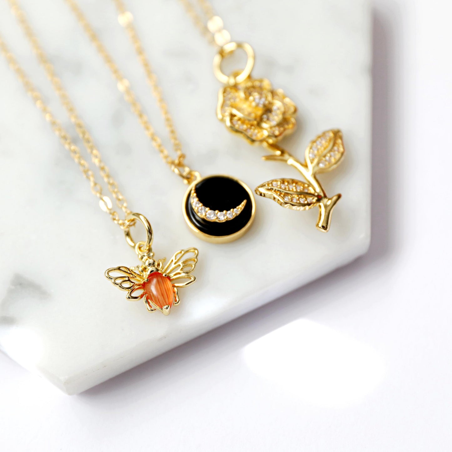 Bee Necklace, Dainty Orange Bee Necklace, Bridal Shower Gift, Mother's Day Gift, Bridesmaid Gift, Birthday Gift-