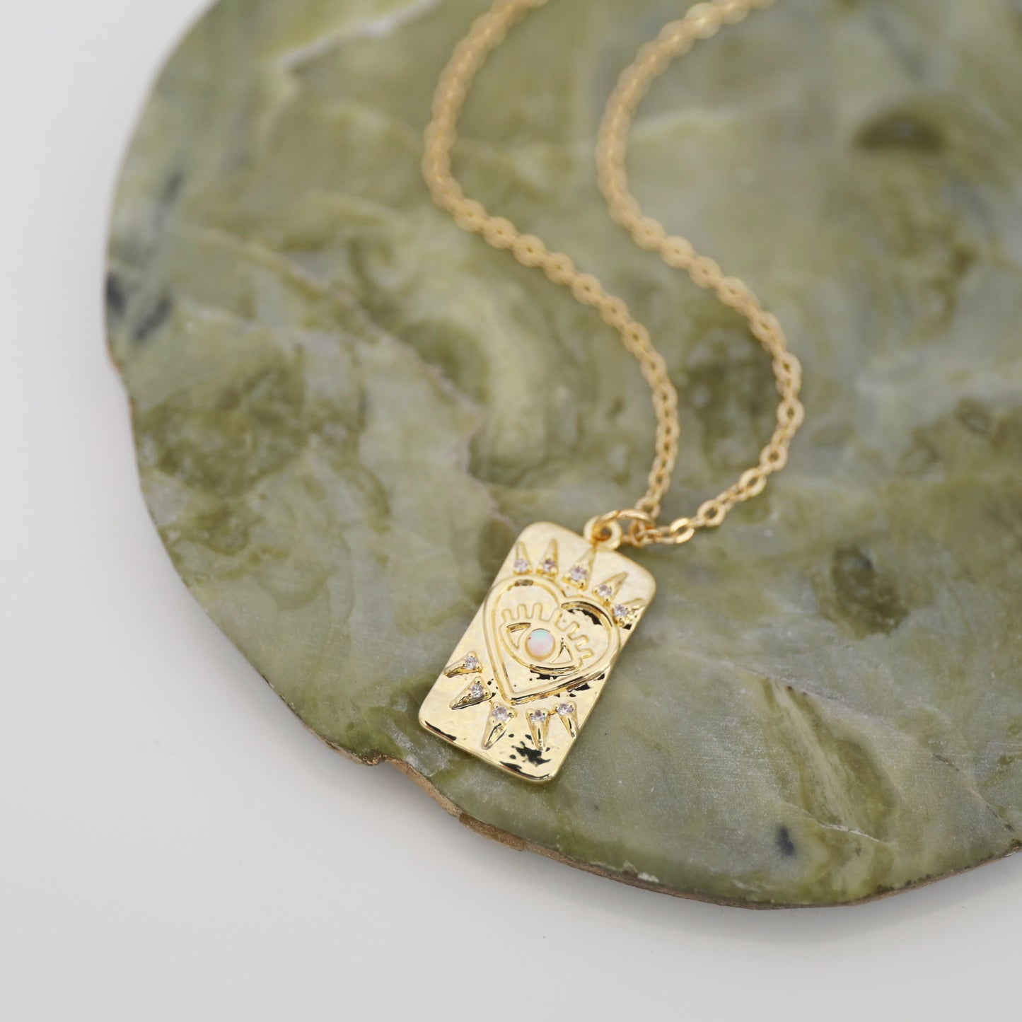 Heart Opal Stone Eye Pendant Necklace, Gold Heart Necklace, Gift for Sister, Birthday Gift, Birthday Gift