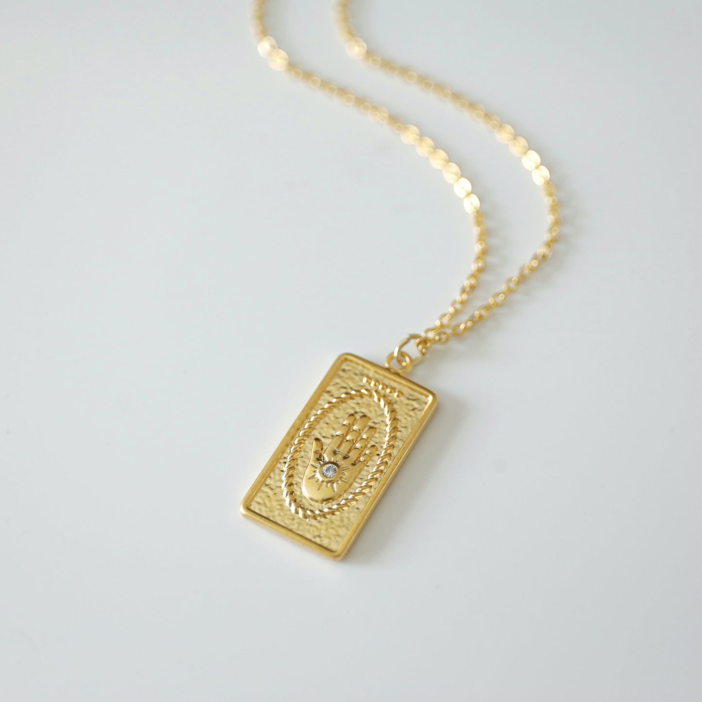 Gold Hamsa Rectangle Pendant Necklace