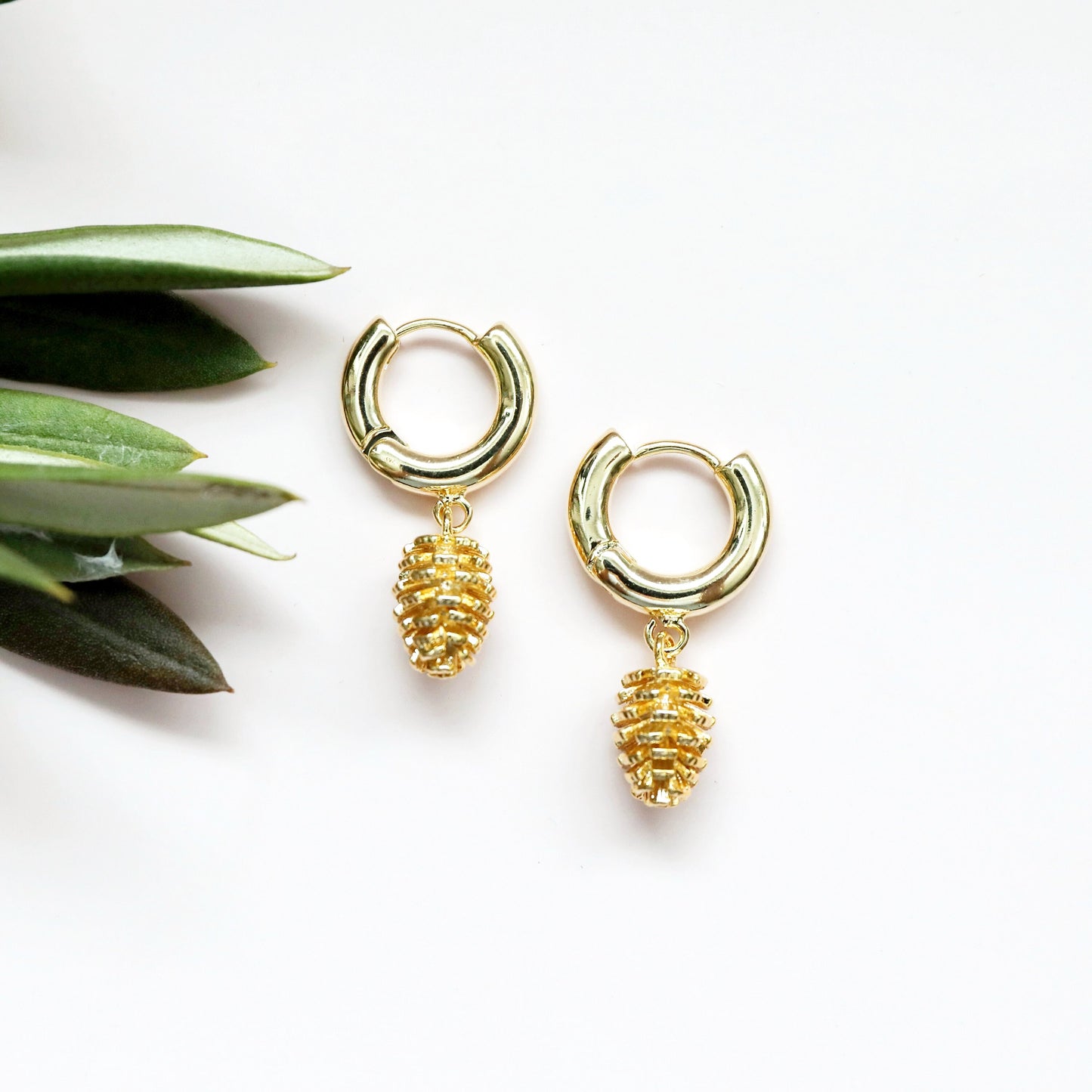 Gold Pinecone Huggie  Earrings