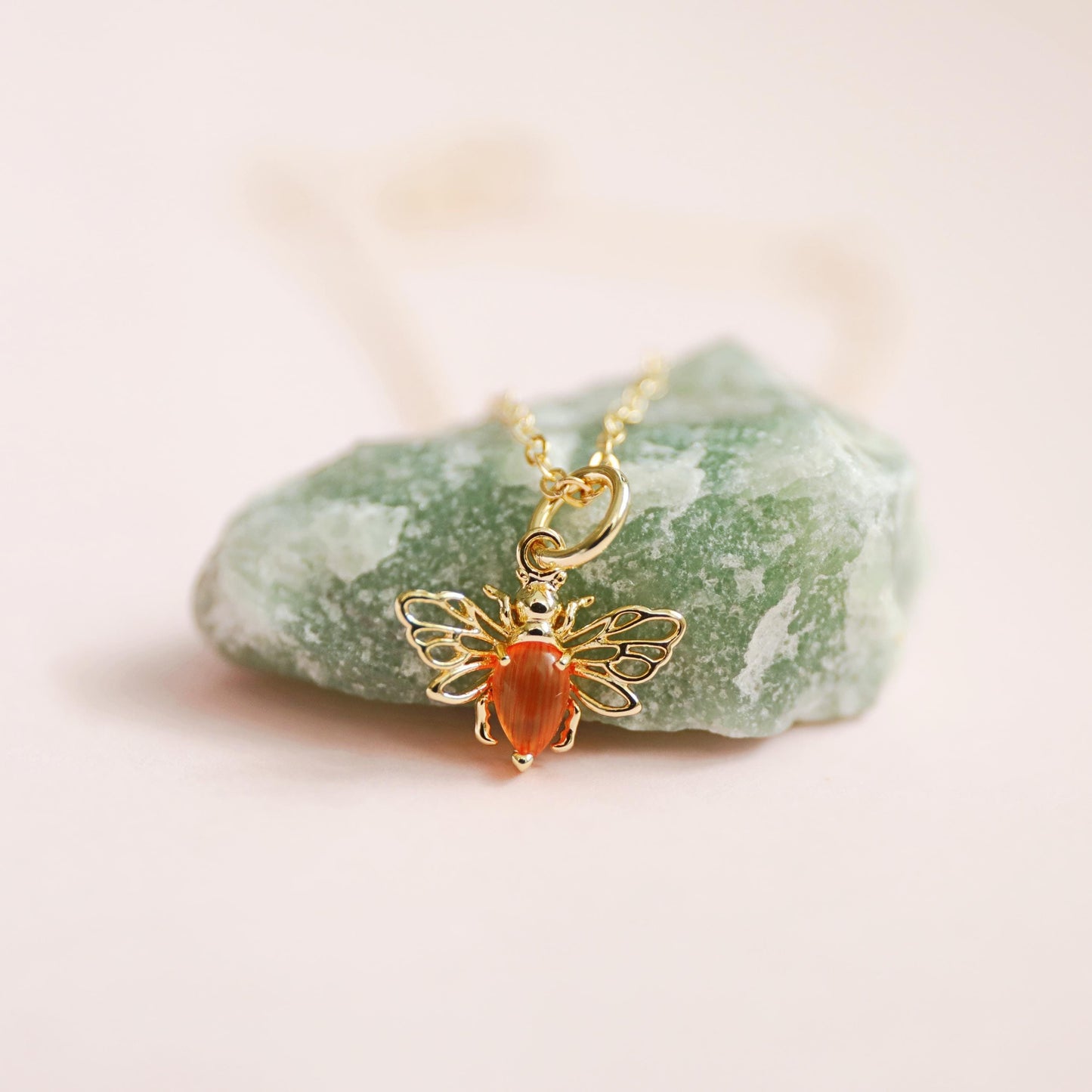 Bee Necklace, Dainty Orange Bee Necklace, Bridal Shower Gift, Mother's Day Gift, Bridesmaid Gift, Birthday Gift-