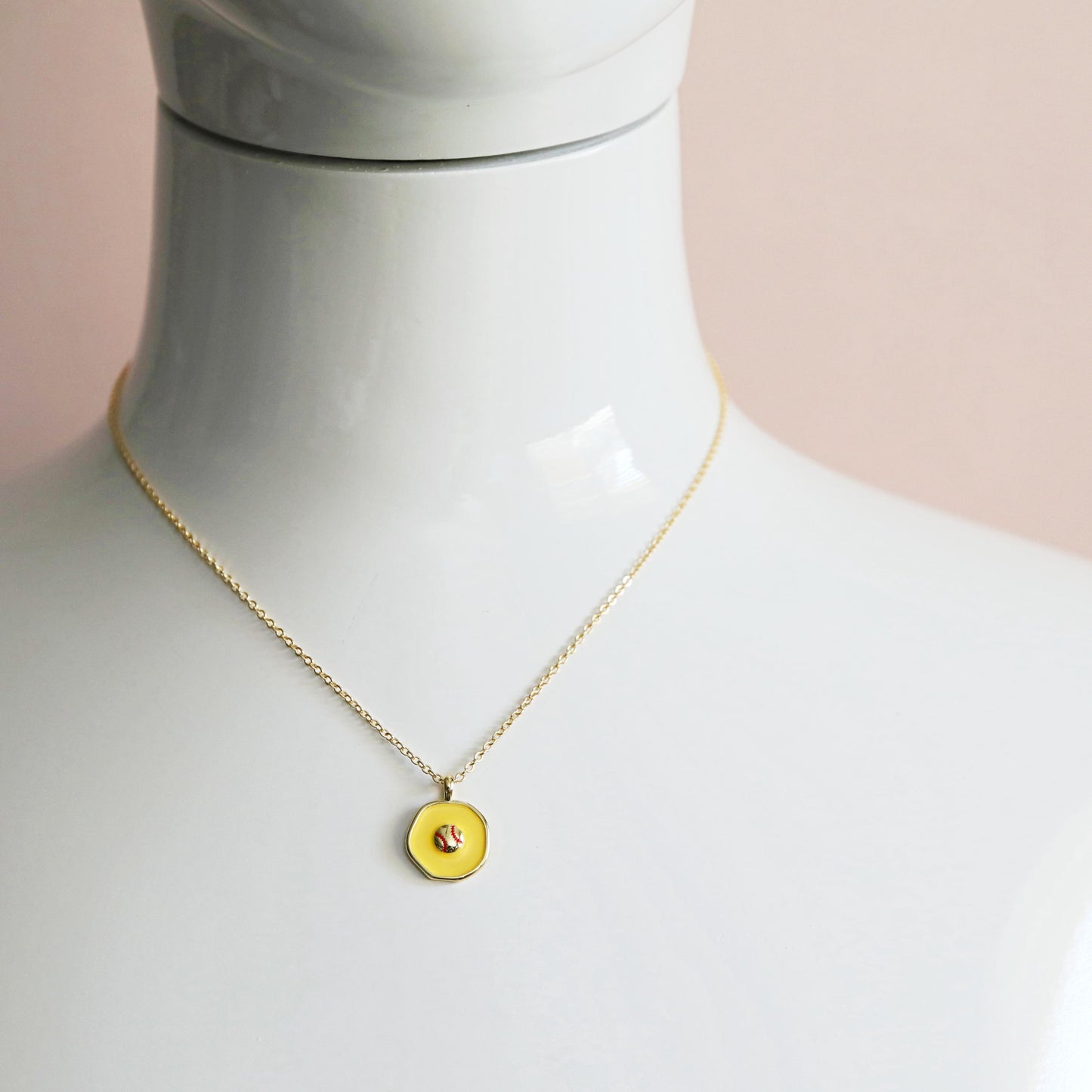 Baseball Charm Necklace, Yellow Baseball Necklace, Sports Team Gift, Birthday Gift, Sports Charm Necklace, Basketball Lover Gift