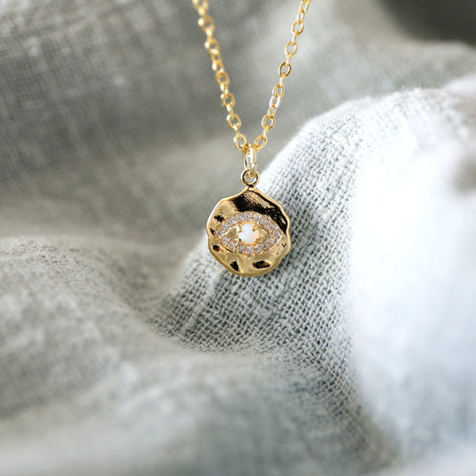 Evil Eye Necklace, Gold Evil Eye with Opal Stone Necklace, Gold Eye Necklace, Minimalist Necklace