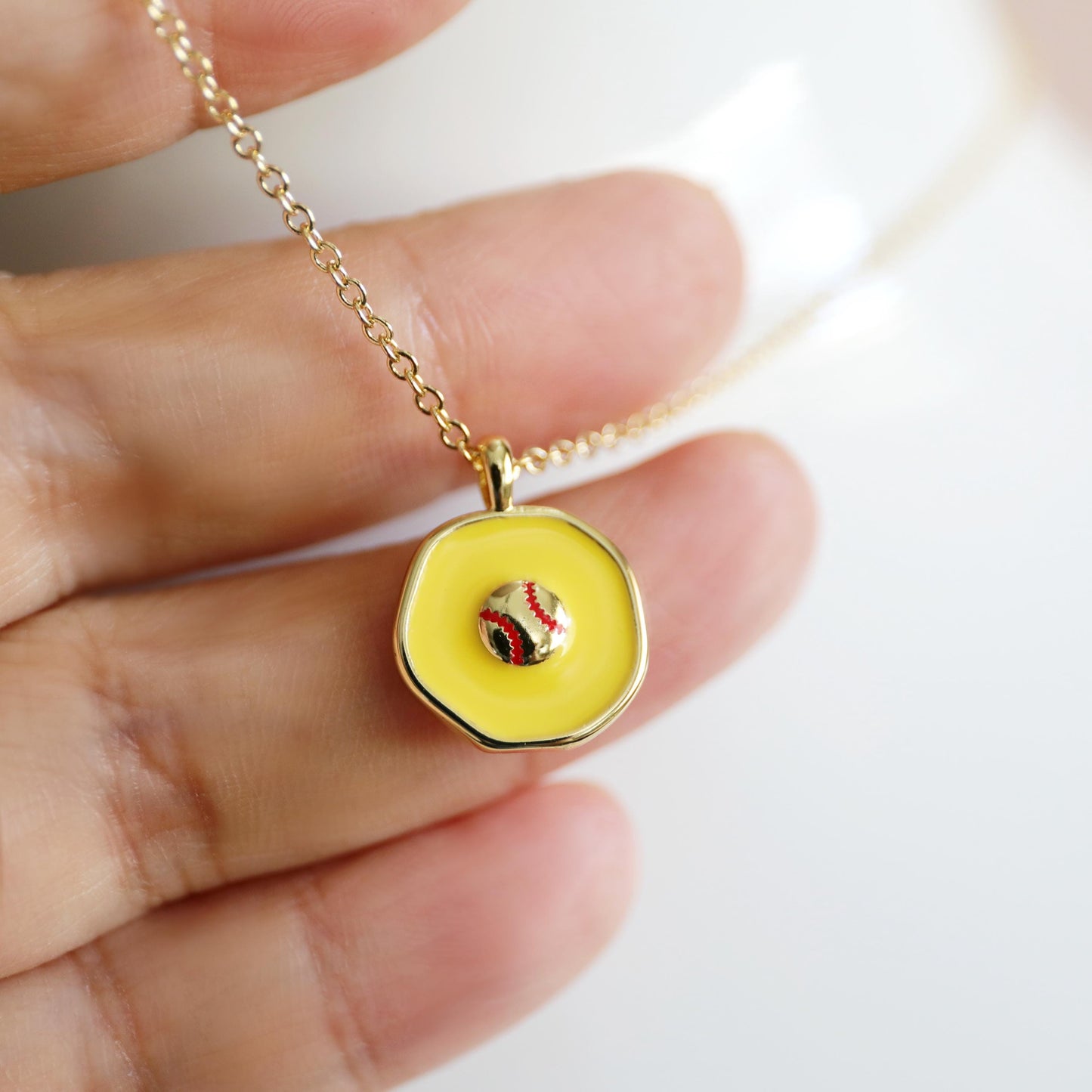 Baseball Charm Necklace, Yellow Baseball Necklace, Sports Team Gift, Birthday Gift, Sports Charm Necklace, Basketball Lover Gift