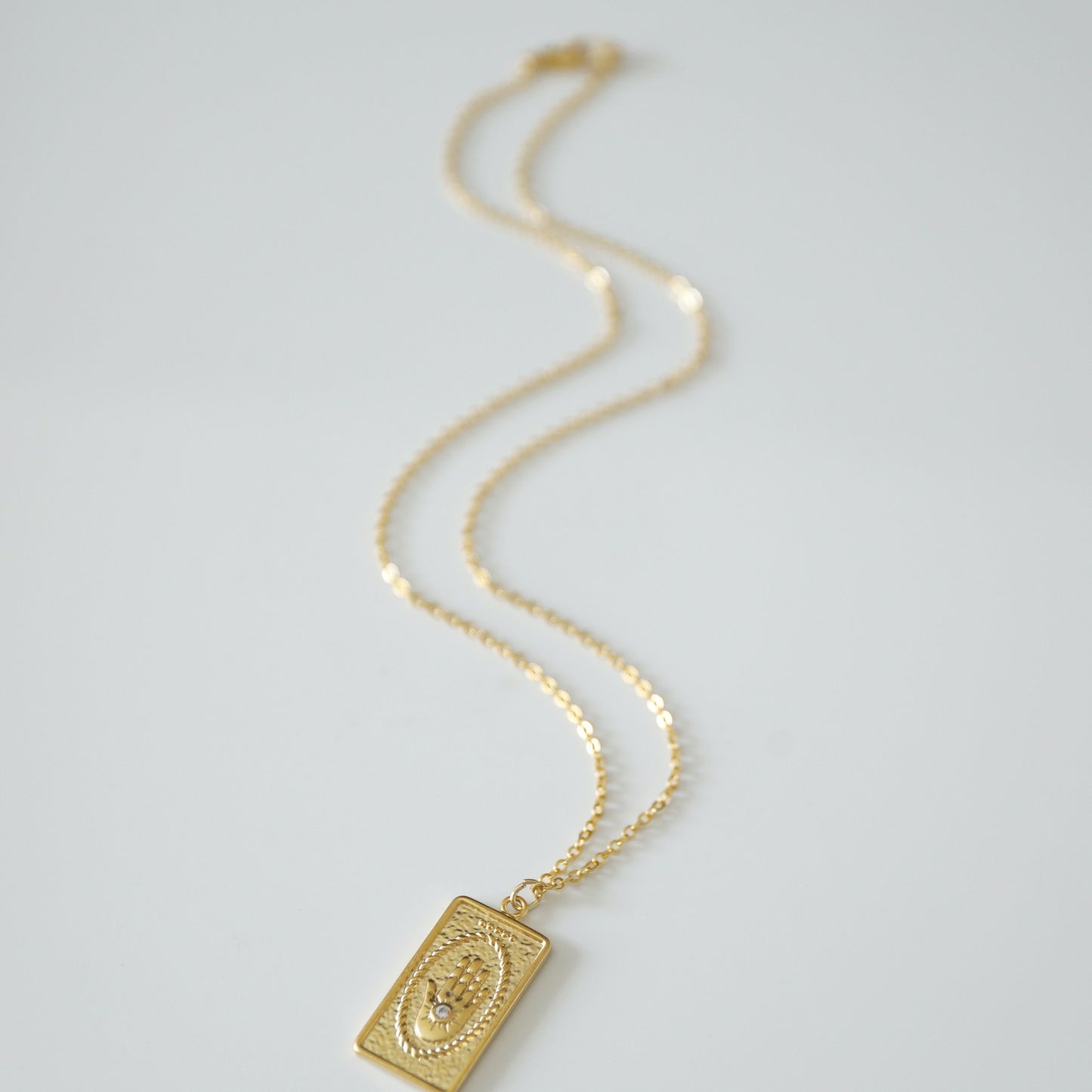 Gold Hamsa Rectangle Pendant Necklace
