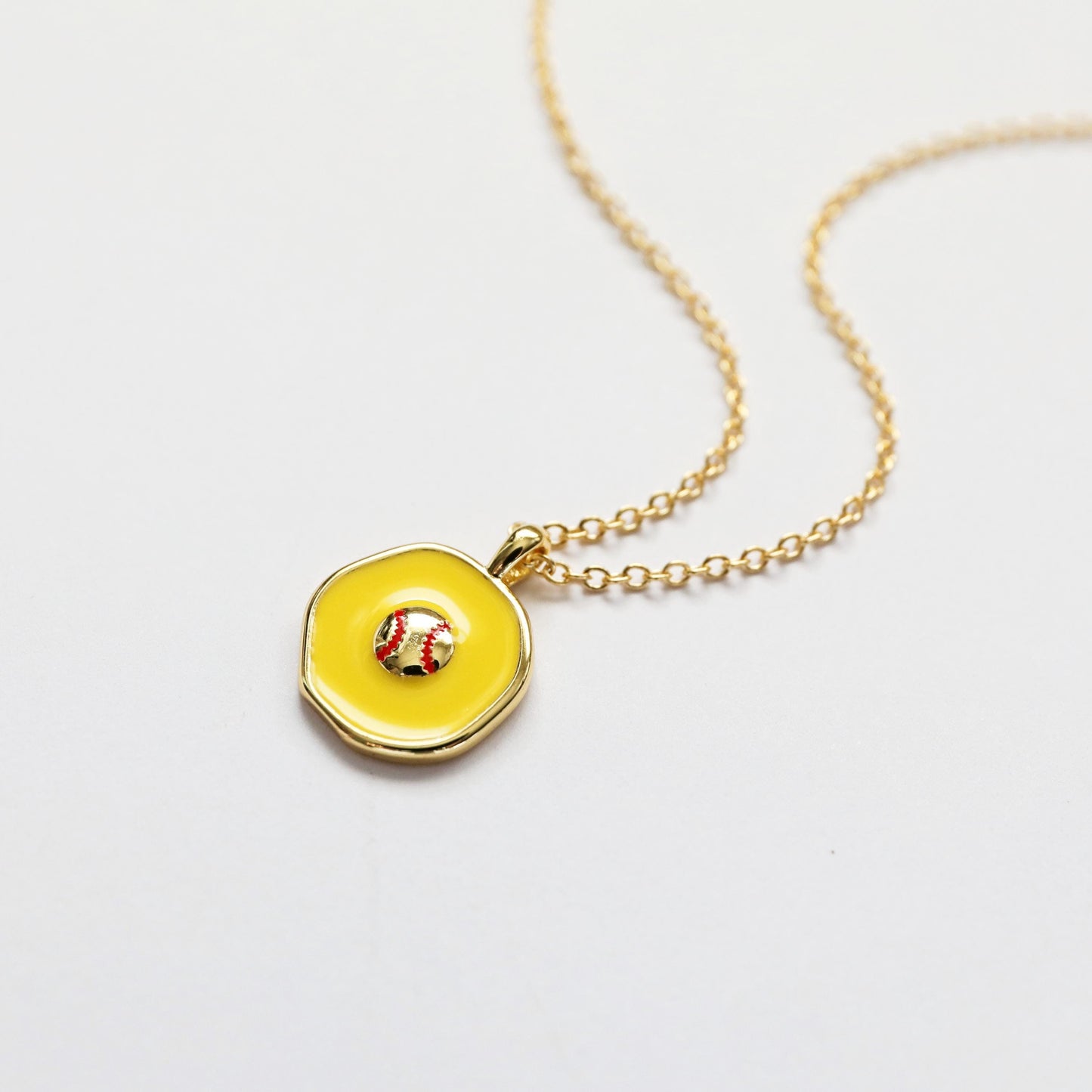 Baseball Charm Necklace, Yellow Baseball Necklace, Sports Team Gift, Birthday Gift, Sports Charm Necklace, Basketball Lover Gift