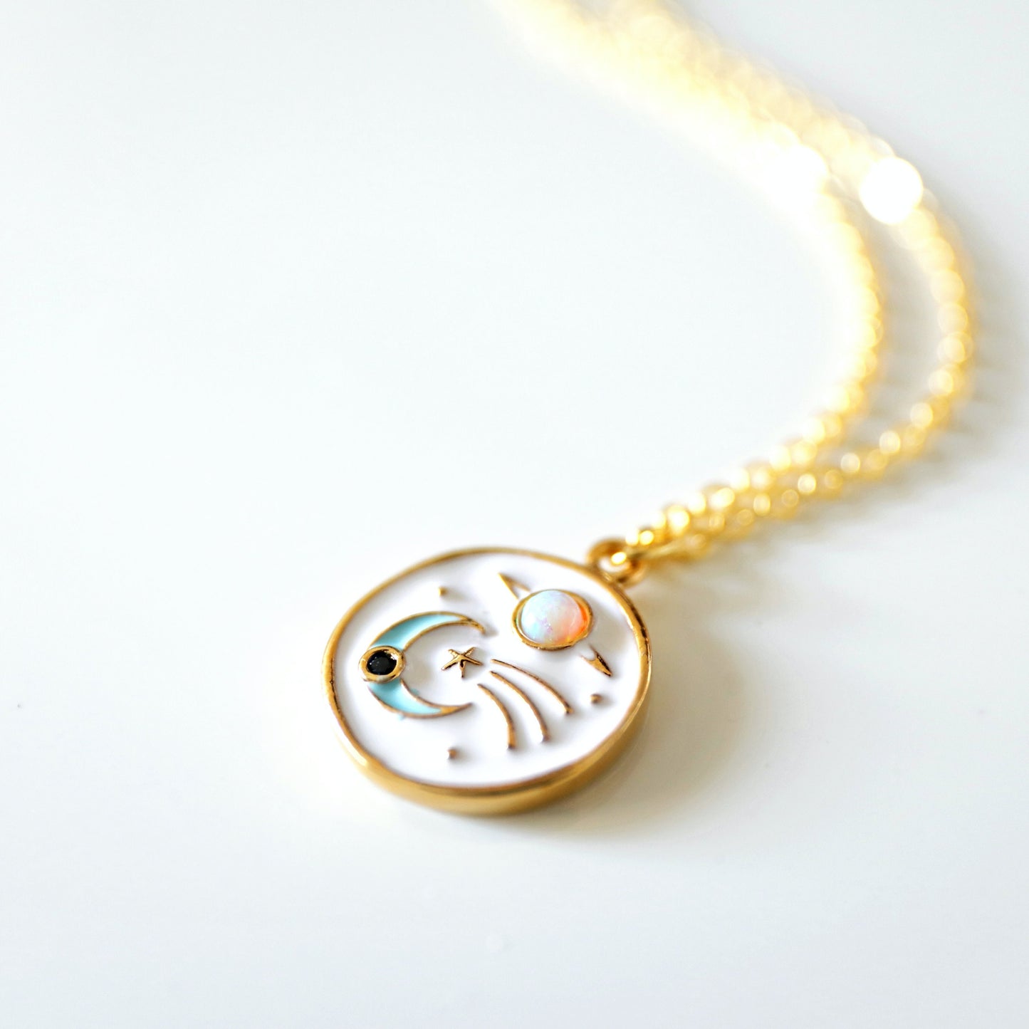 Celestial Necklace, Moon and Star Necklace, Planet Opal Necklace, Universe Jewelry, Spiritual Jewelry, Gift for Her, Minimalist Jewelry