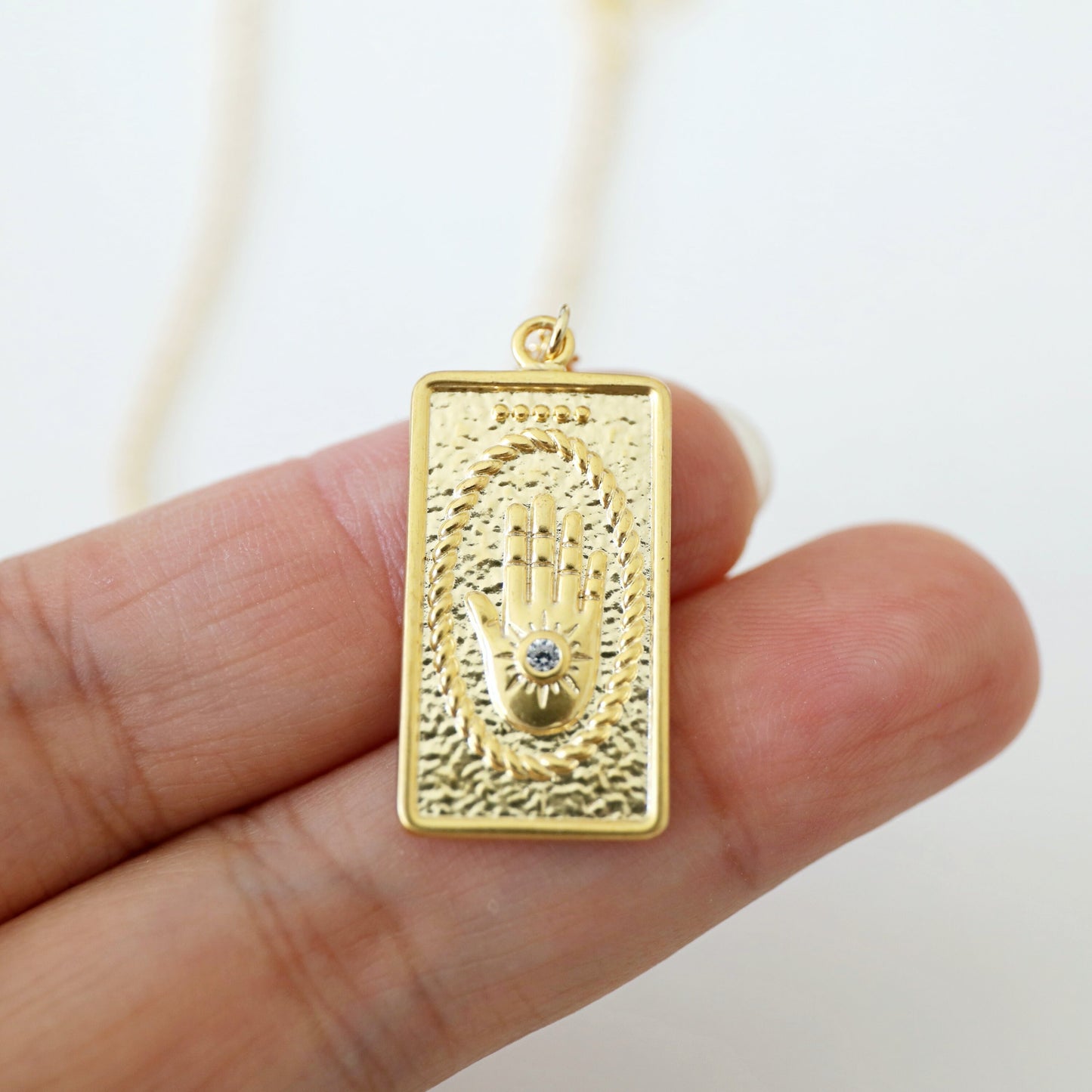 Gold Hamsa Rectangle Pendant Necklace