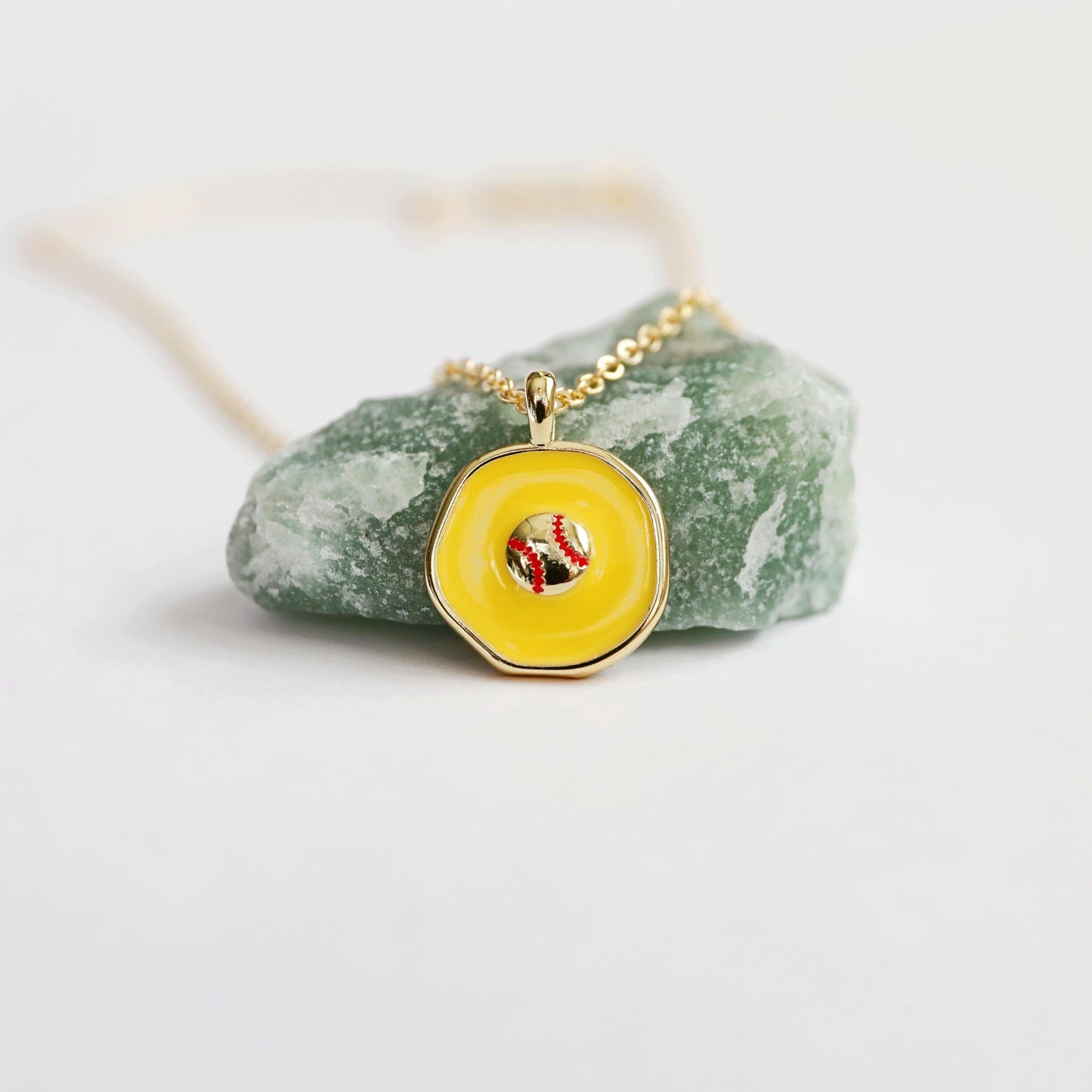 Baseball Charm Necklace, Yellow Baseball Necklace, Sports Team Gift, Birthday Gift, Sports Charm Necklace, Basketball Lover Gift