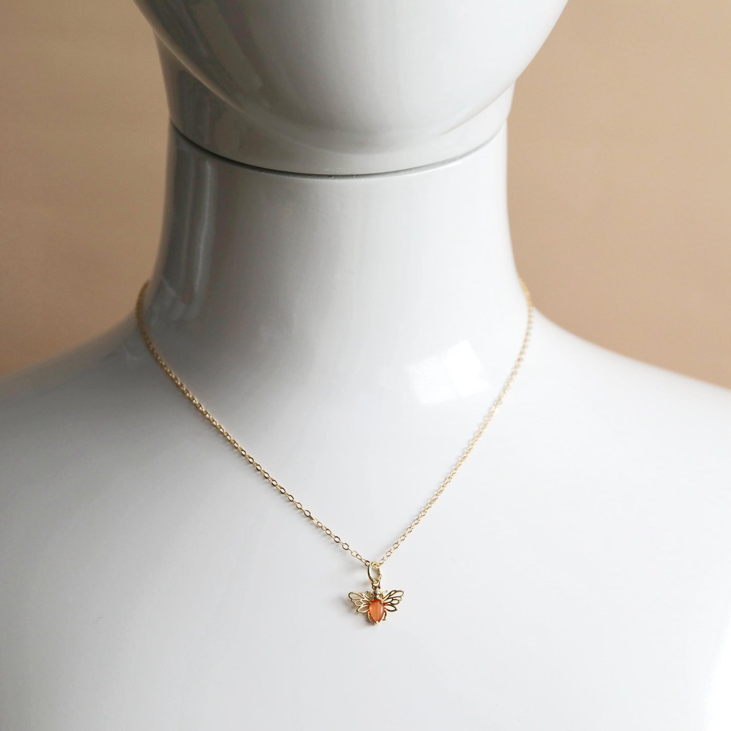 Bee Necklace, Dainty Orange Bee Necklace, Bridal Shower Gift, Mother's Day Gift, Bridesmaid Gift, Birthday Gift-