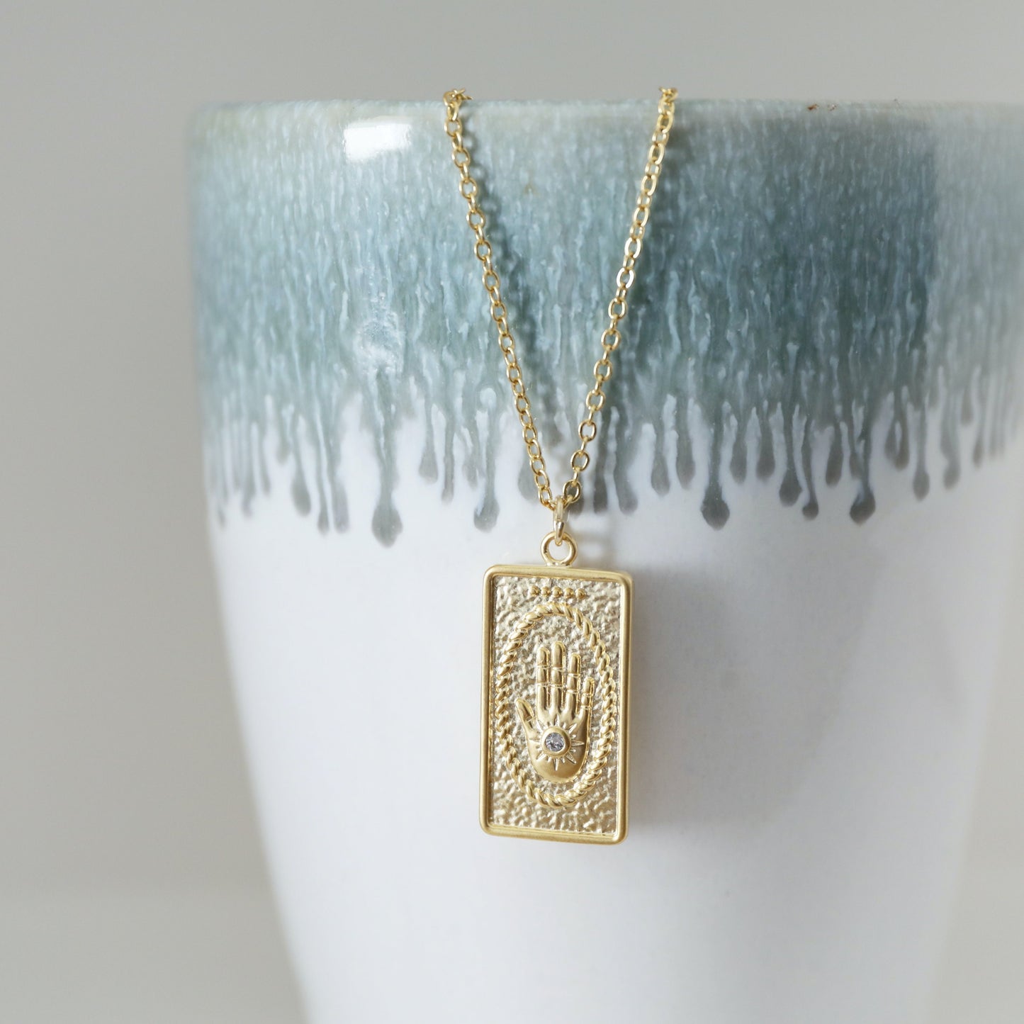 Gold Hamsa Rectangle Pendant Necklace