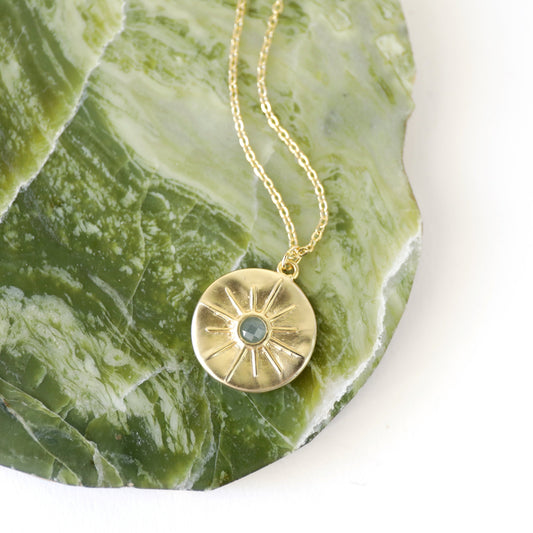Green Aventurine Stone Star Round Charm Necklace