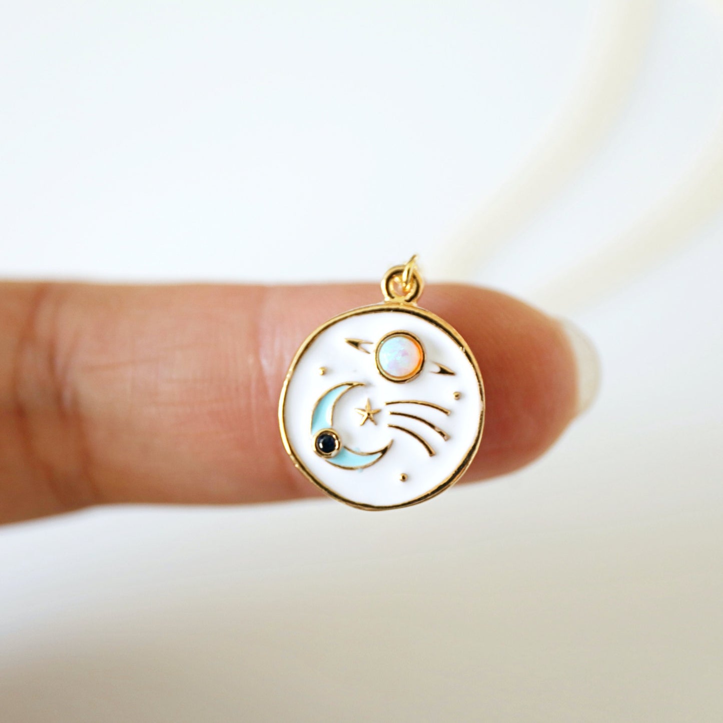 Celestial Necklace, Moon and Star Necklace, Planet Opal Necklace, Universe Jewelry, Spiritual Jewelry, Gift for Her, Minimalist Jewelry