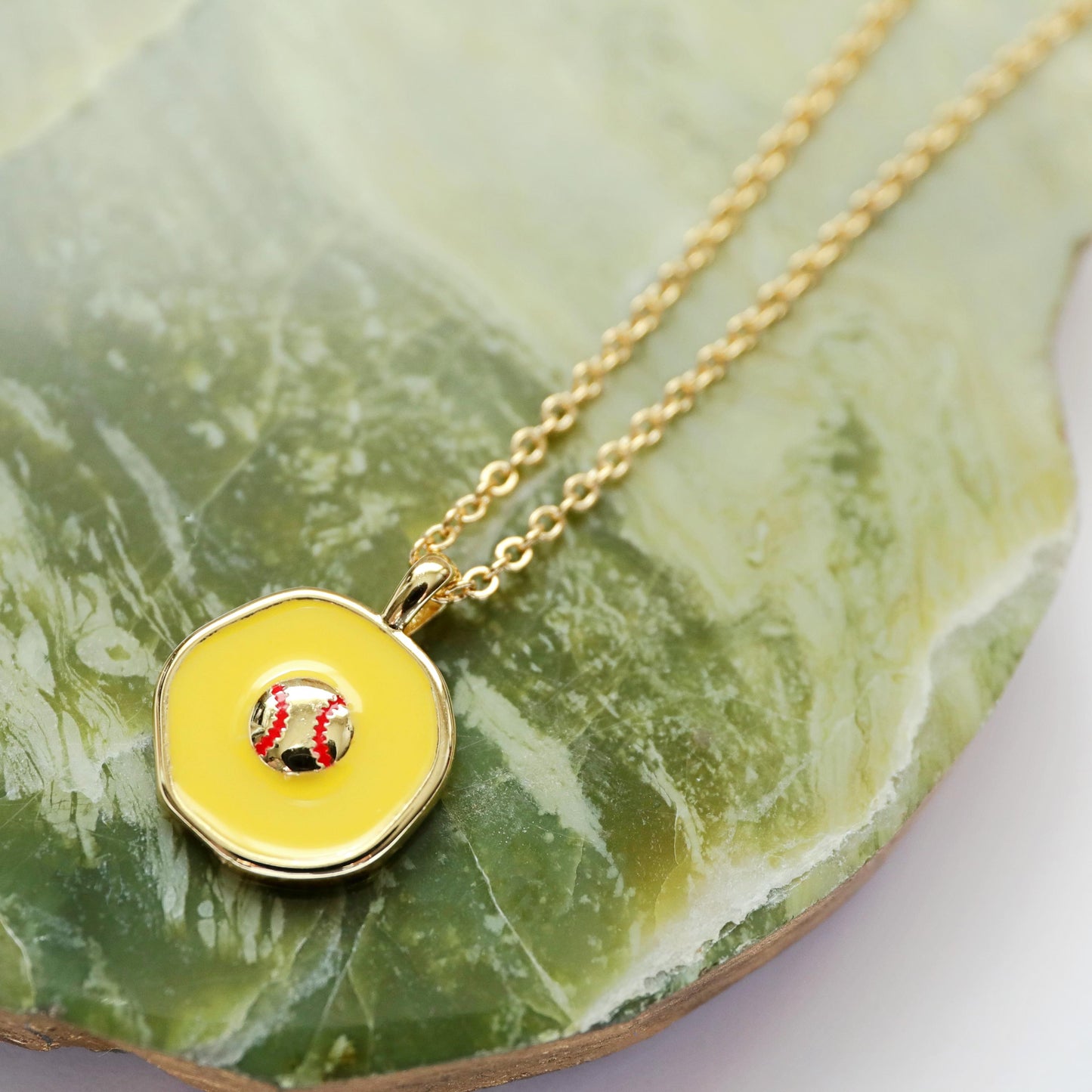 Baseball Charm Necklace, Yellow Baseball Necklace, Sports Team Gift, Birthday Gift, Sports Charm Necklace, Basketball Lover Gift