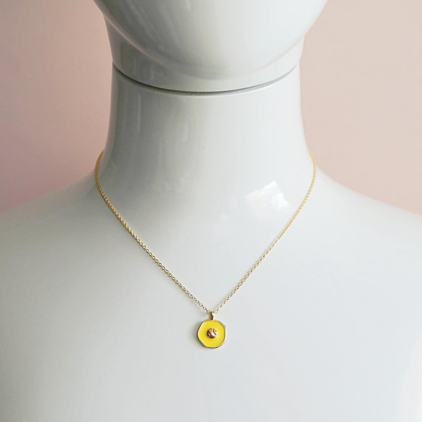 Baseball Charm Necklace, Yellow Baseball Necklace, Sports Team Gift, Birthday Gift, Sports Charm Necklace, Basketball Lover Gift