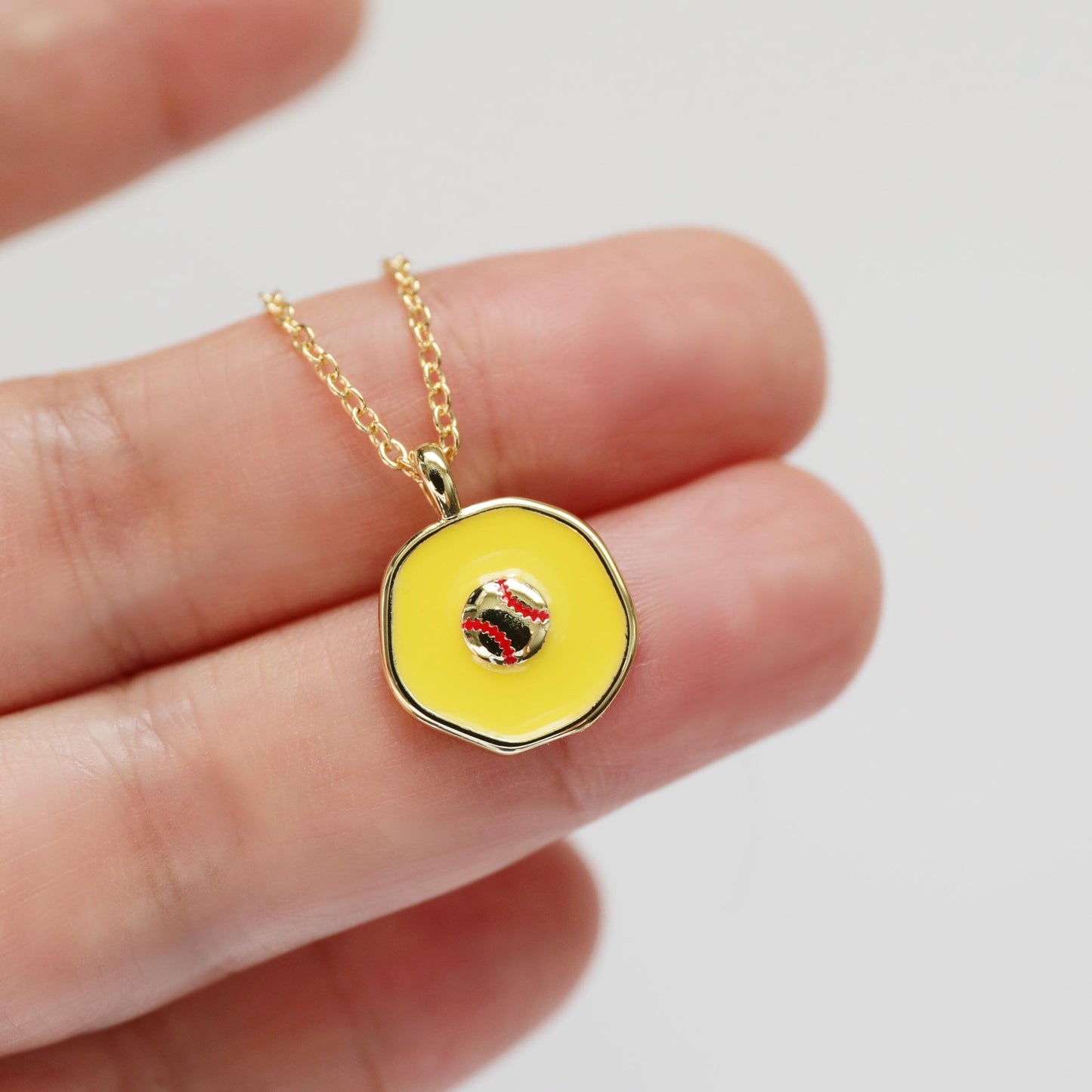 Baseball Charm Necklace, Yellow Baseball Necklace, Sports Team Gift, Birthday Gift, Sports Charm Necklace, Basketball Lover Gift