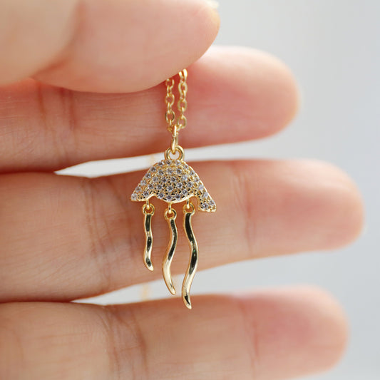Jellyfish Charm Necklace, Dainty Gold Jellyfish Necklace, Birthday Gift, Minimalist Necklace