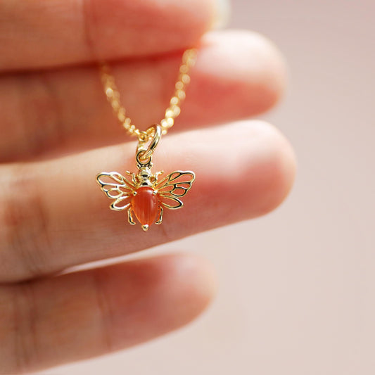 Bee Necklace, Dainty Orange Bee Necklace, Bridal Shower Gift, Mother's Day Gift, Bridesmaid Gift, Birthday Gift-