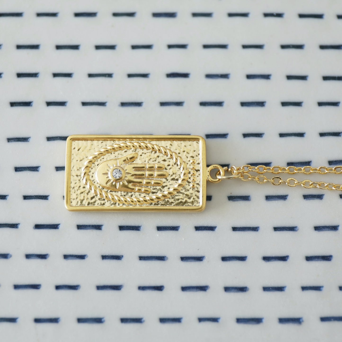 Gold Hamsa Rectangle Pendant Necklace