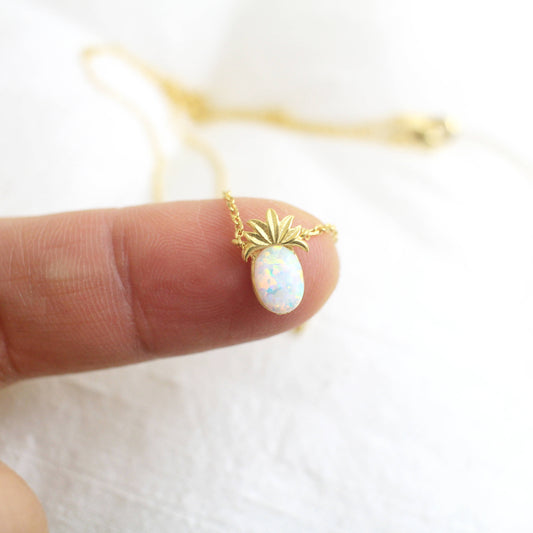 Gold Pineapple with Opal Stone Necklace, Dainty Pineapple Necklace, Gift for Best Friends,Bridesmaid Gift,Birthday Gift