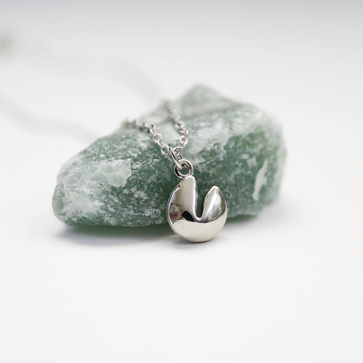 Dainty Silver Fortune Cookie Necklace, Lucky Charm Necklace