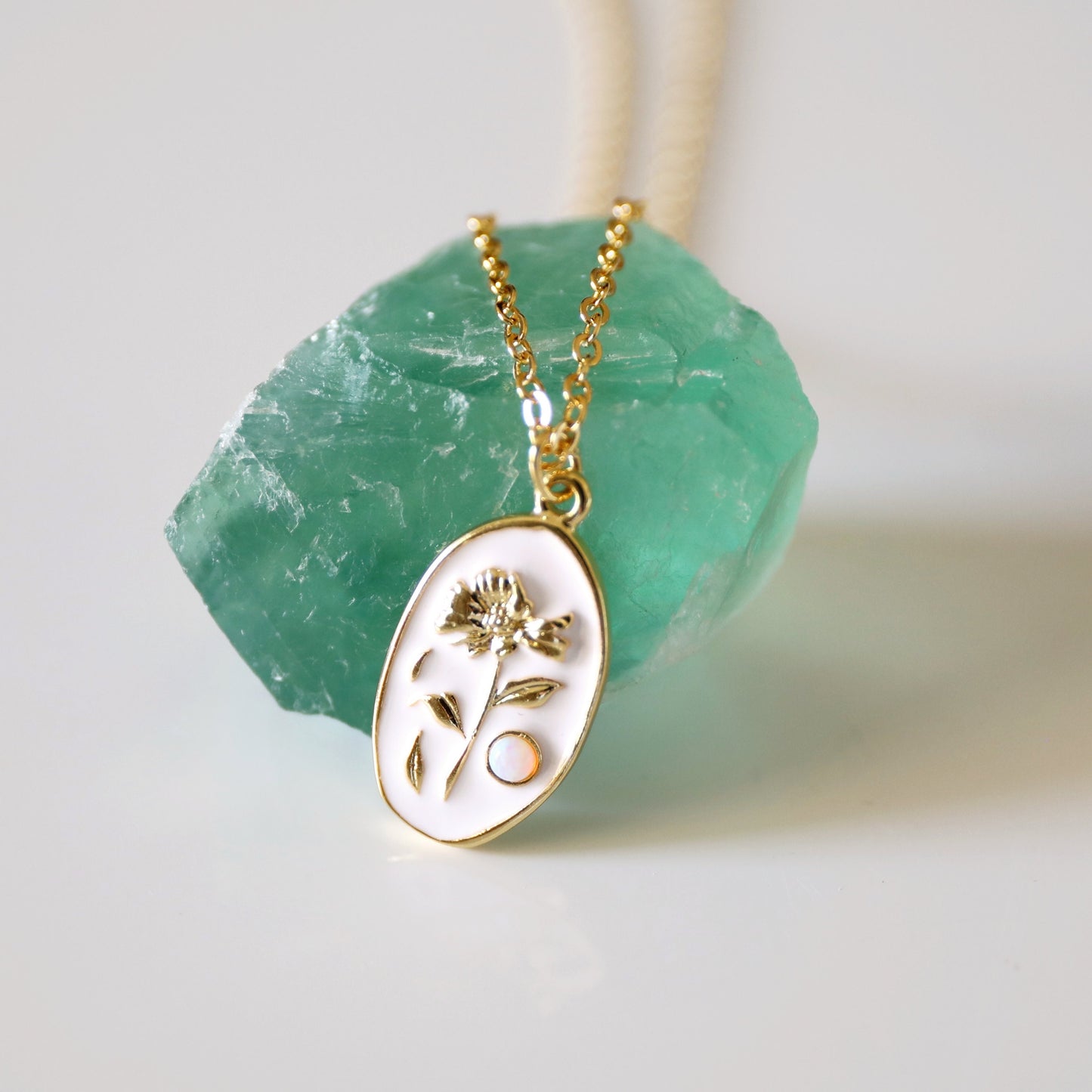Flower Pendant Necklace, White Enamel Opal Stone Flower Necklace, Flower Opal Necklace, Gift for Best Friends,Bridesmaid Gift,Birthday Gift