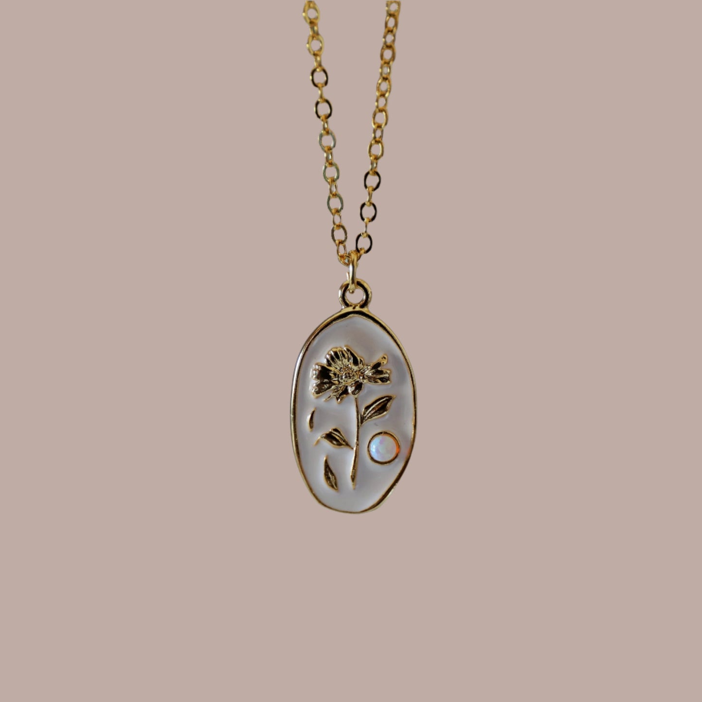 Flower Pendant Necklace, White Enamel Opal Stone Flower Necklace, Flower Opal Necklace, Gift for Best Friends,Bridesmaid Gift,Birthday Gift