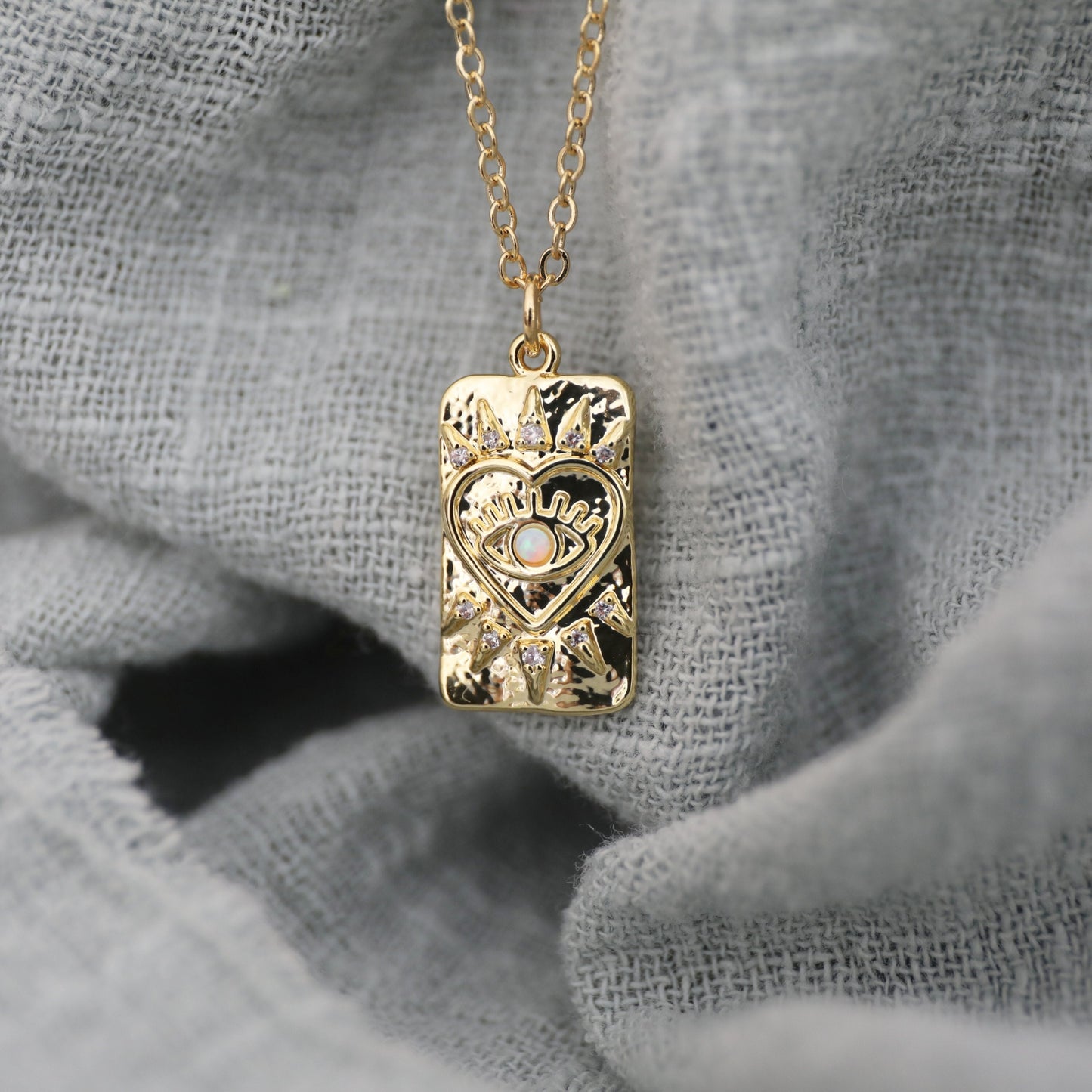 Heart Opal Stone Eye Pendant Necklace, Gold Heart Necklace, Gift for Sister, Birthday Gift, Birthday Gift
