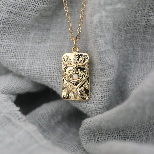 Heart Opal Stone Eye Pendant Necklace, Gold Heart Necklace, Gift for Sister, Birthday Gift, Birthday Gift