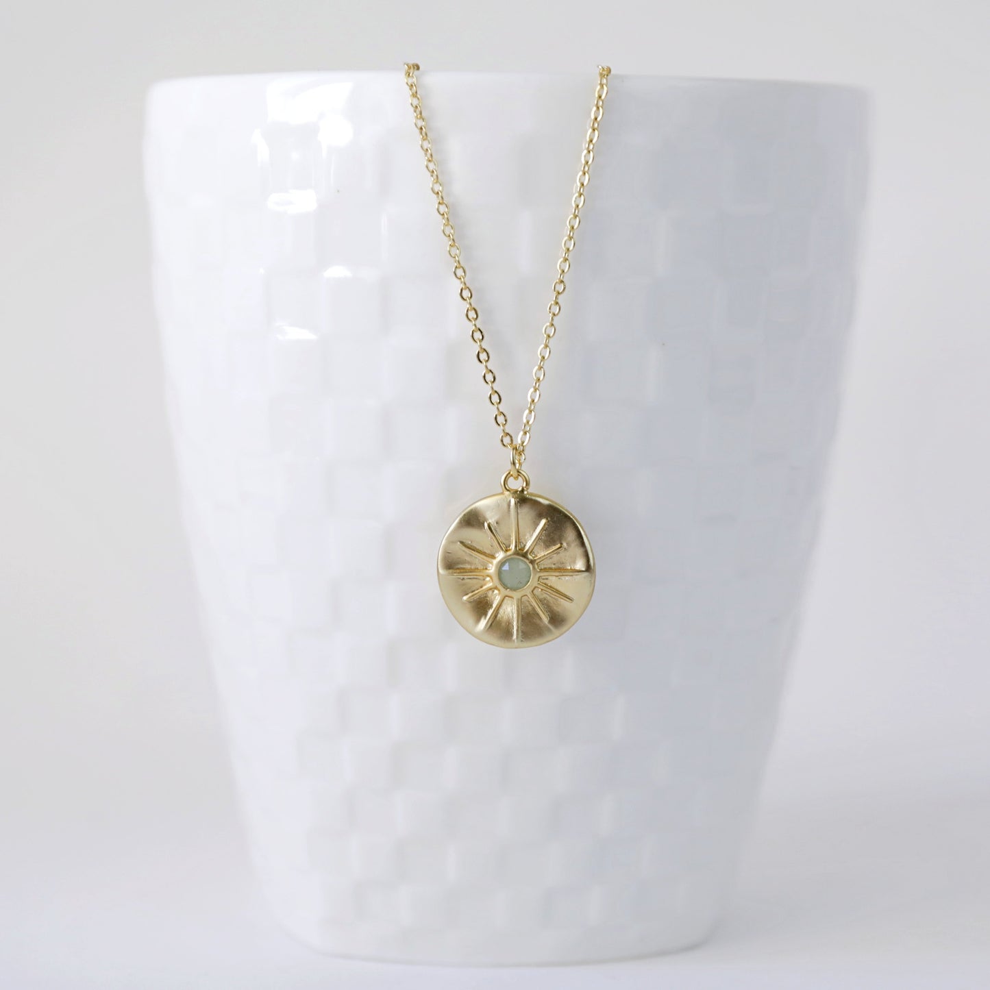 Green Aventurine Stone Star Round Charm Necklace
