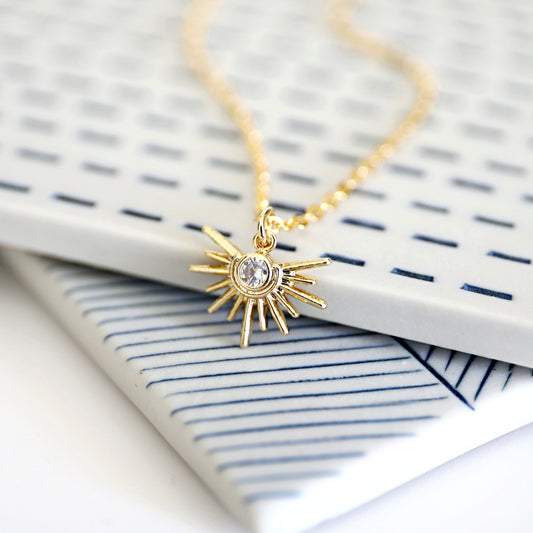 Sun Necklace, Dainty CZ Stone Sun Charm Necklace,April Birthstone Necklace,Birthday Gift, Layered Necklace,Minimalist Necklace