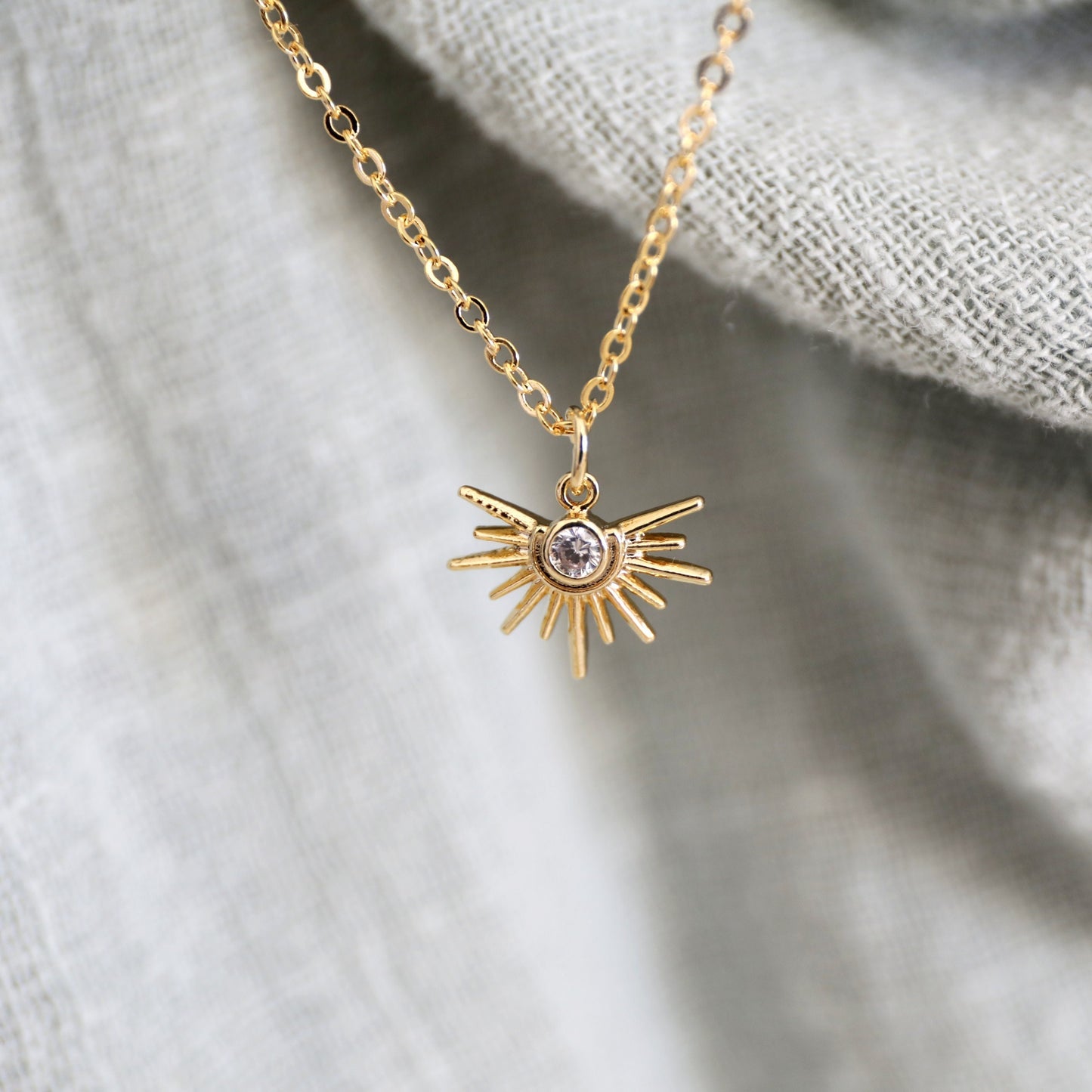 Sun Necklace, Dainty CZ Stone Sun Charm Necklace,April Birthstone Necklace,Birthday Gift, Layered Necklace,Minimalist Necklace