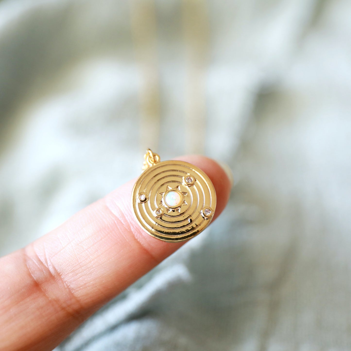 Gold Sun with Opal Stone Necklace