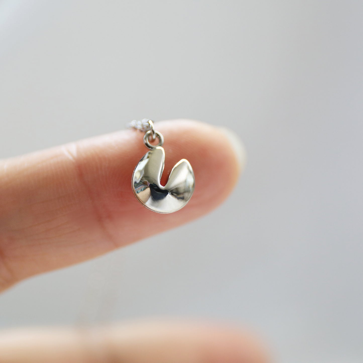 Dainty Silver Fortune Cookie Necklace, Lucky Charm Necklace